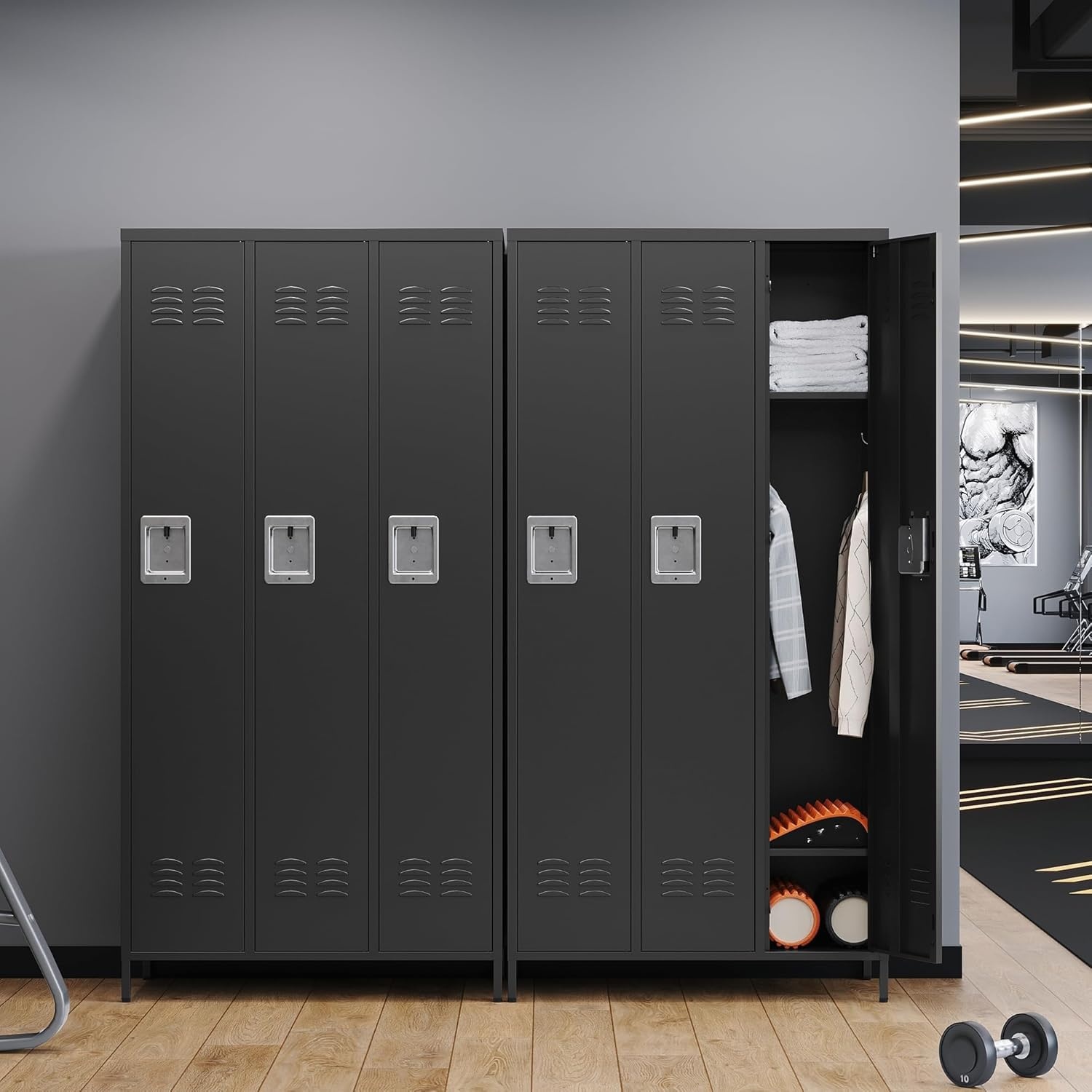 image:imageLetaya Metal Lockers for Employees15 Door Storage Locker with Shelves and Lockable Steel Cabinet for SchoolGymOfficeStaffBlack 15 DoorBlack