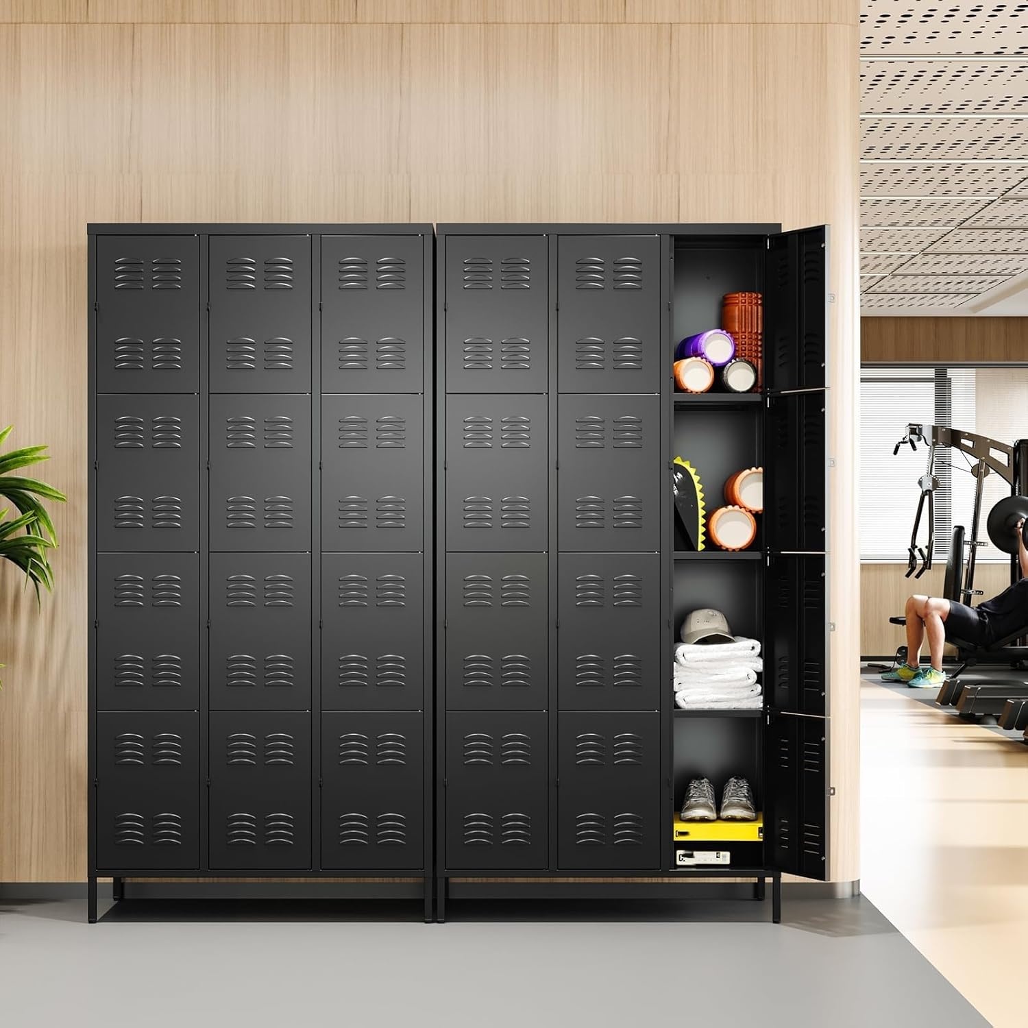 image:imageLetaya Metal Lockers for Employees15 Door Storage Locker with Shelves and Lockable Steel Cabinet for SchoolGymOfficeStaffBlack 15 DoorBlack