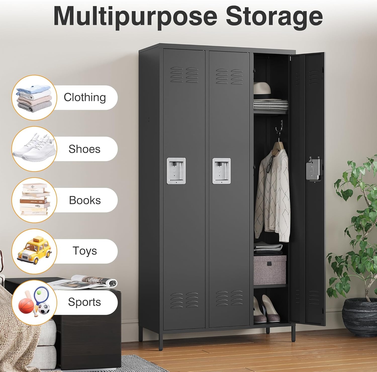 image:imageLetaya Metal Lockers for Employees15 Door Storage Locker with Shelves and Lockable Steel Cabinet for SchoolGymOfficeStaffBlack 15 DoorBlack