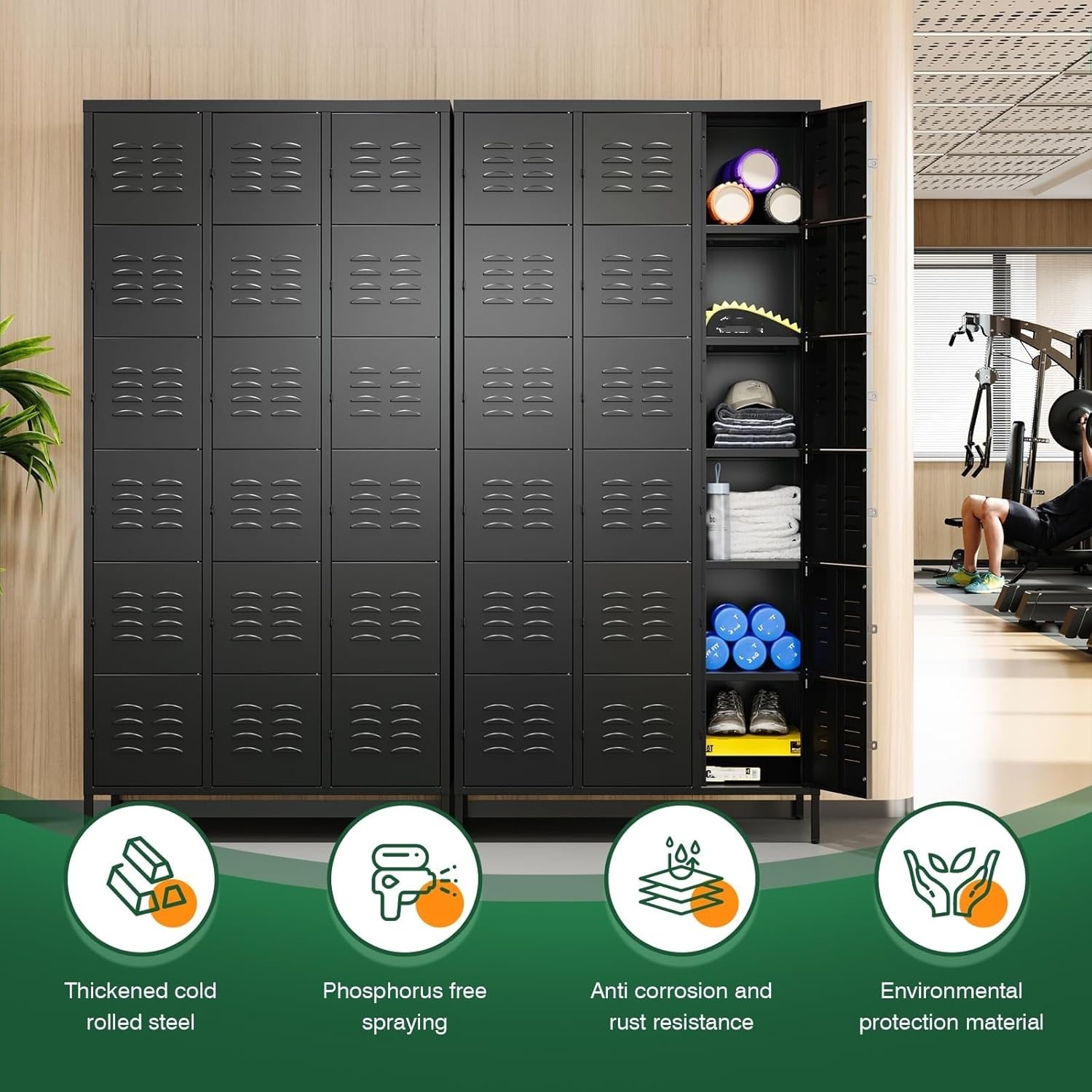 image:imageLetaya Metal Lockers for Employees15 Door Storage Locker with Shelves and Lockable Steel Cabinet for SchoolGymOfficeStaffBlack 15 DoorBlack