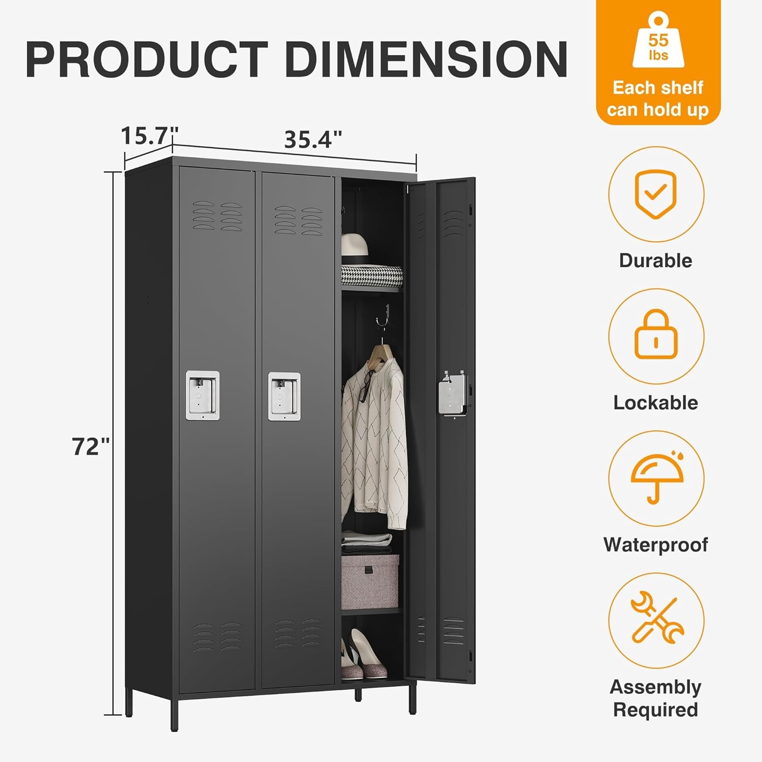 image:imageLetaya Metal Lockers for Employees15 Door Storage Locker with Shelves and Lockable Steel Cabinet for SchoolGymOfficeStaffBlack 15 DoorBlack