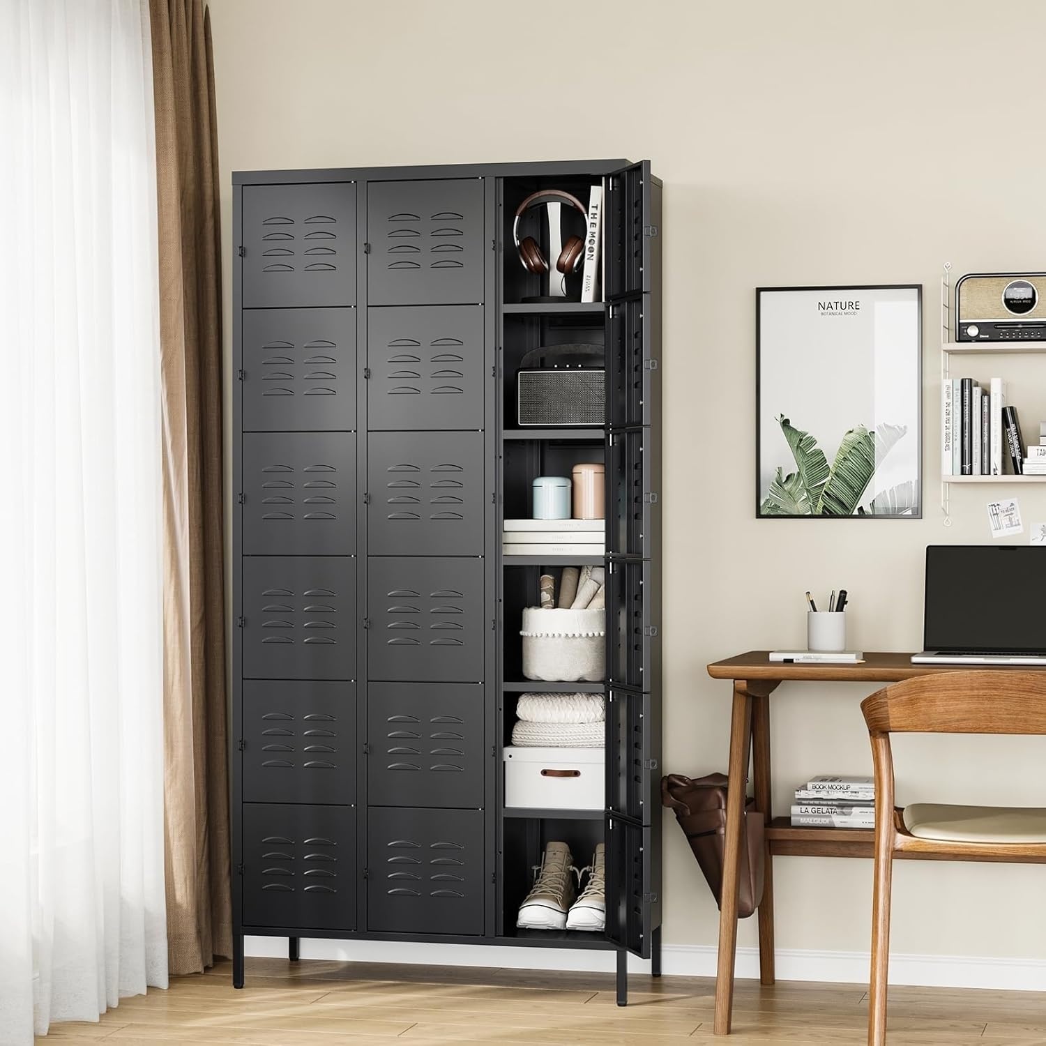 image:imageLetaya Metal Lockers for Employees15 Door Storage Locker with Shelves and Lockable Steel Cabinet for SchoolGymOfficeStaffBlack 15 DoorBlack