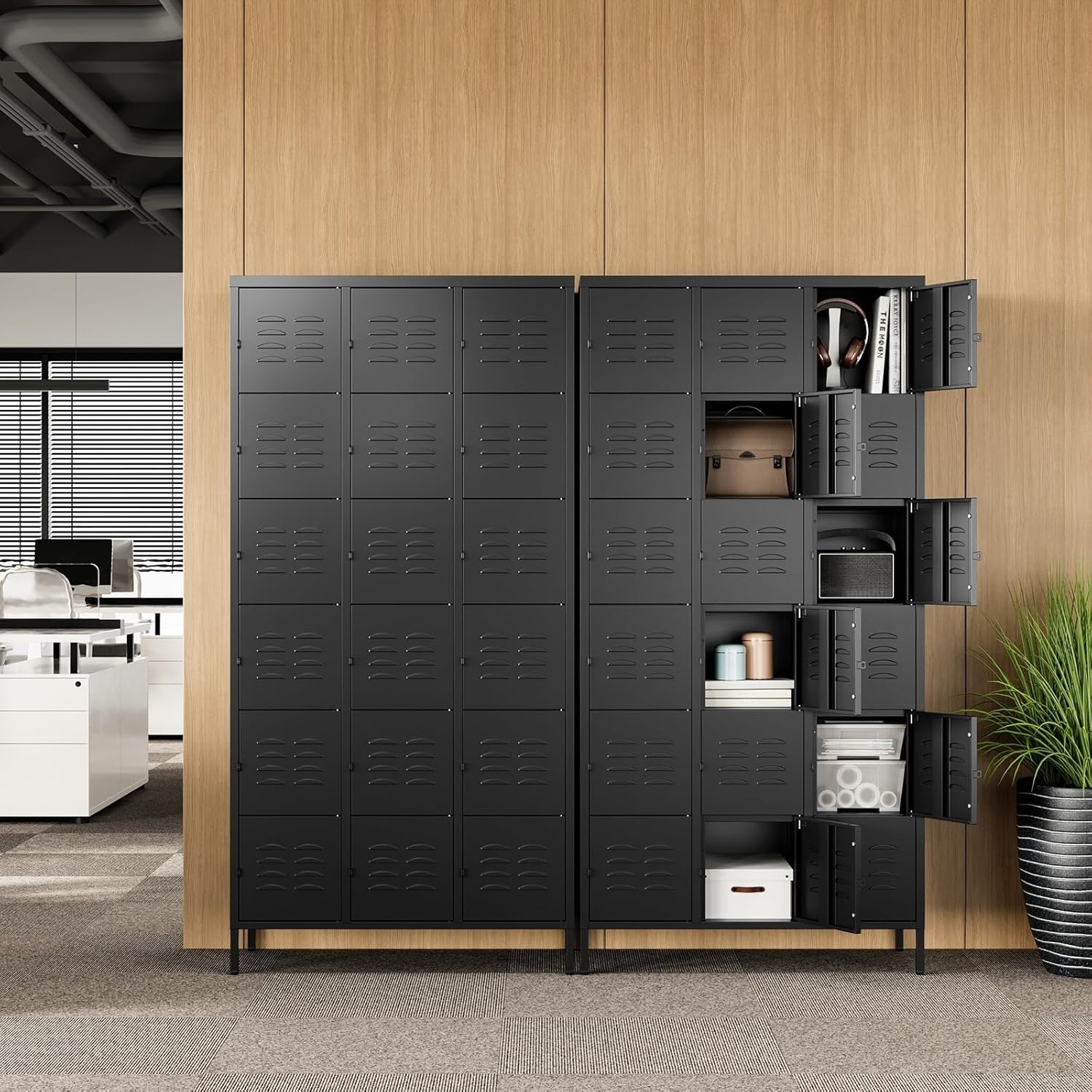 image:imageLetaya Metal Lockers for Employees15 Door Storage Locker with Shelves and Lockable Steel Cabinet for SchoolGymOfficeStaffBlack 15 DoorBlack