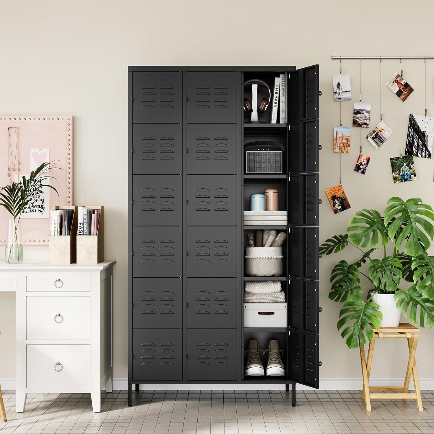 image:imageLetaya Metal Lockers for Employees15 Door Storage Locker with Shelves and Lockable Steel Cabinet for SchoolGymOfficeStaffBlack 15 DoorBlack