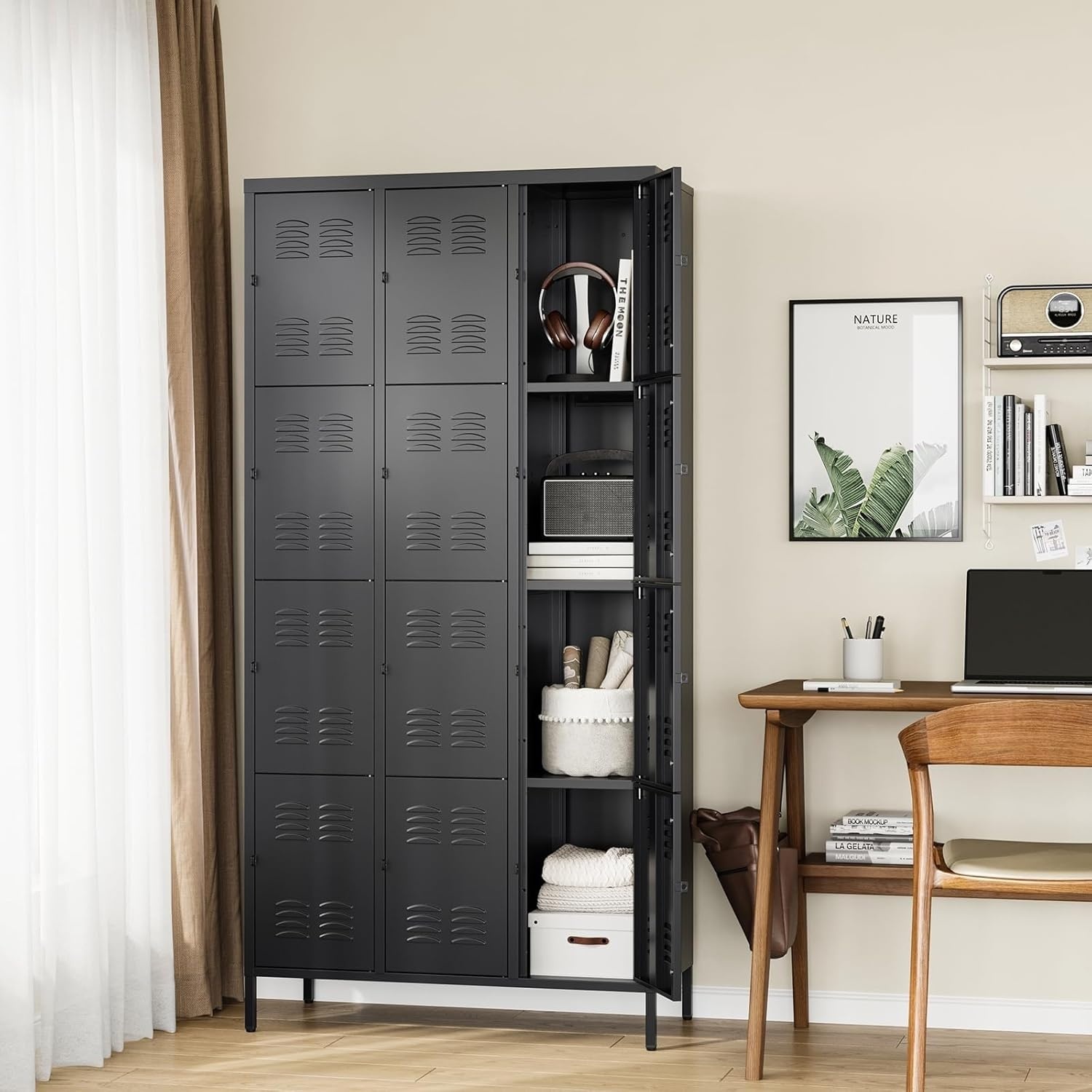 image:imageLetaya Metal Lockers for Employees15 Door Storage Locker with Shelves and Lockable Steel Cabinet for SchoolGymOfficeStaffBlack 15 DoorBlack