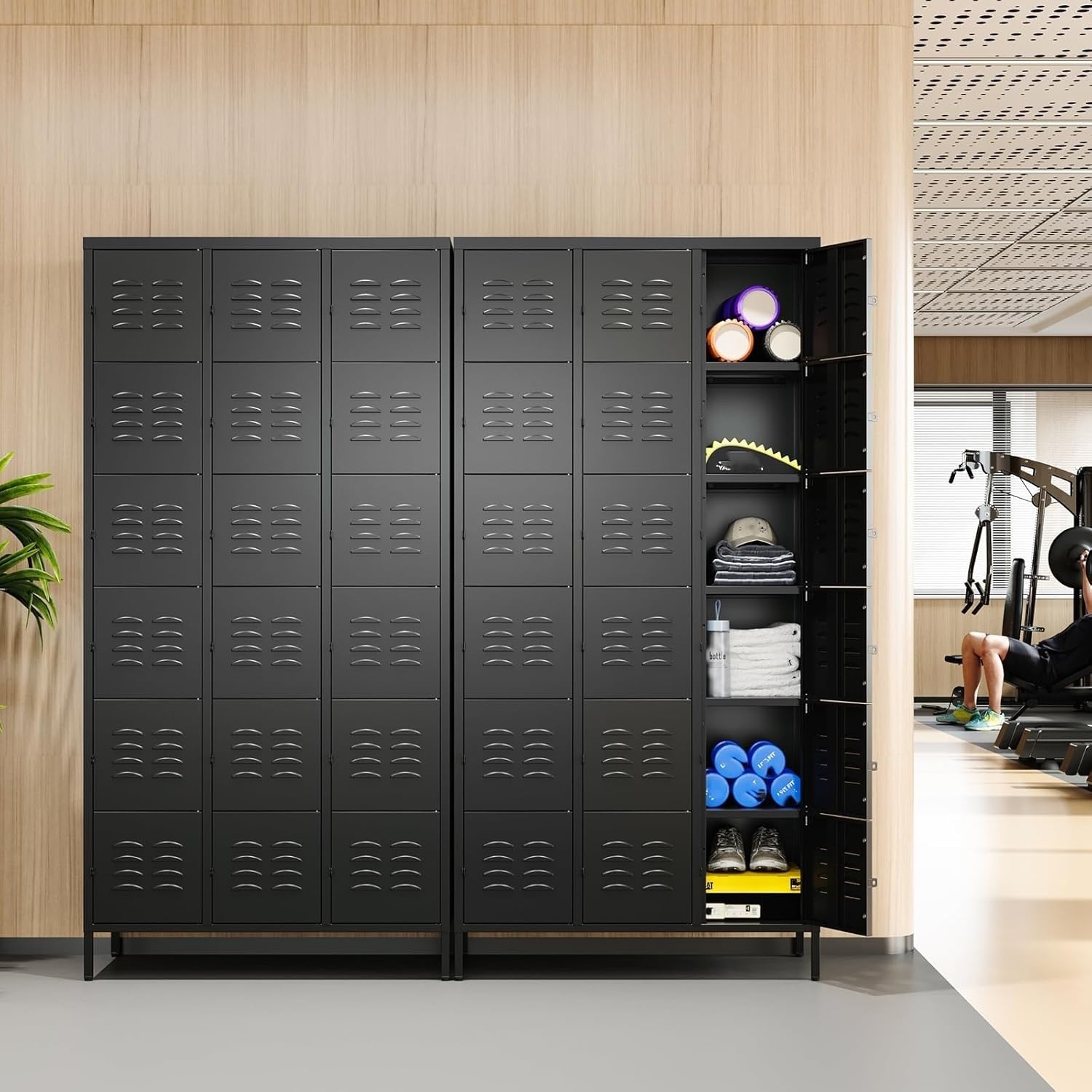 image:imageLetaya Metal Lockers for Employees15 Door Storage Locker with Shelves and Lockable Steel Cabinet for SchoolGymOfficeStaffBlack 15 DoorBlack