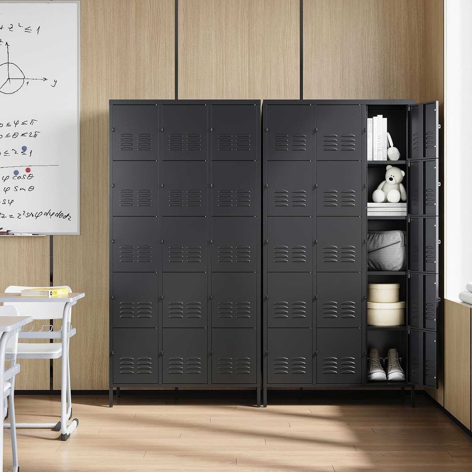 image:imageLetaya Metal Lockers for Employees15 Door Storage Locker with Shelves and Lockable Steel Cabinet for SchoolGymOfficeStaffBlack 15 DoorBlack