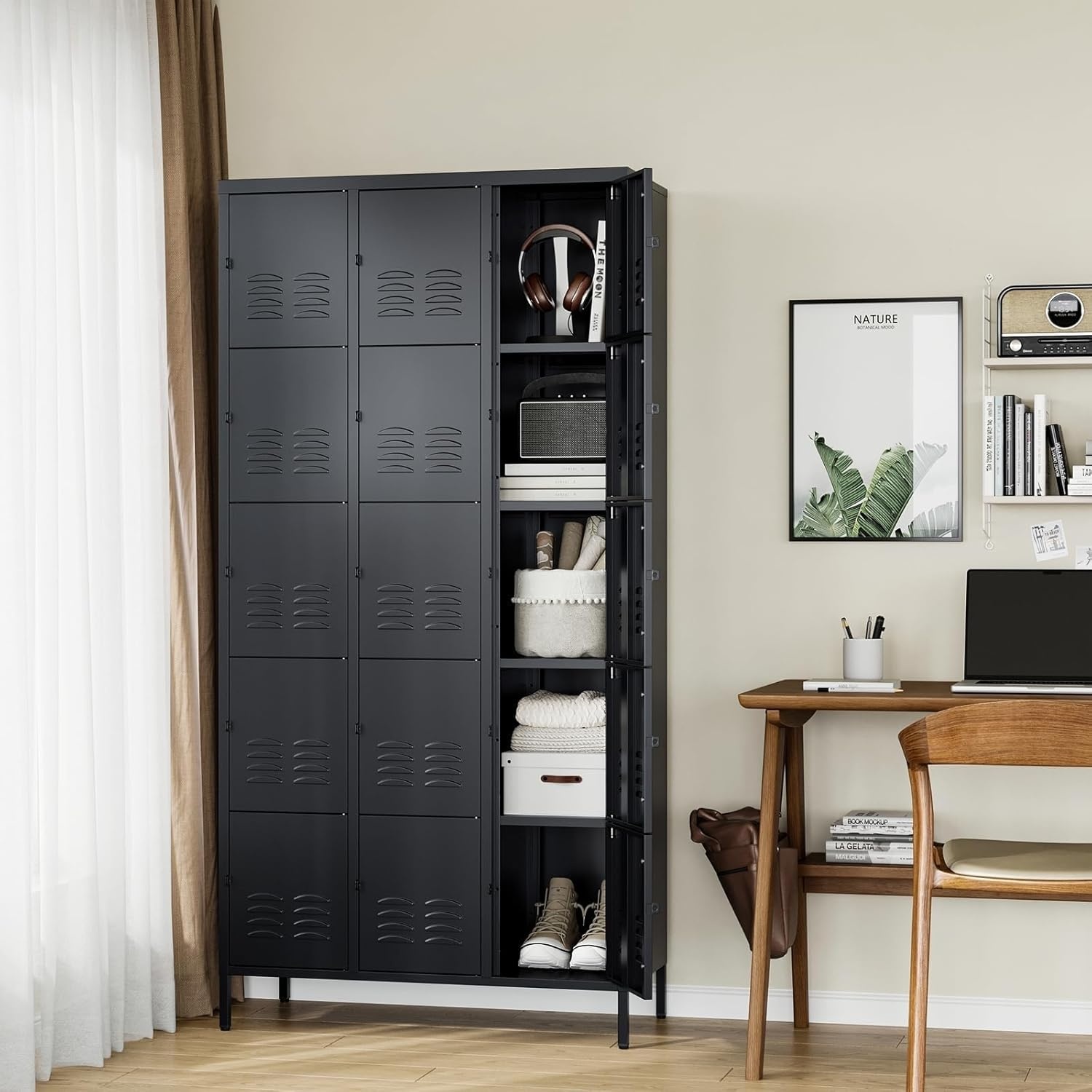 image:imageLetaya Metal Lockers for Employees15 Door Storage Locker with Shelves and Lockable Steel Cabinet for SchoolGymOfficeStaffBlack 15 DoorBlack