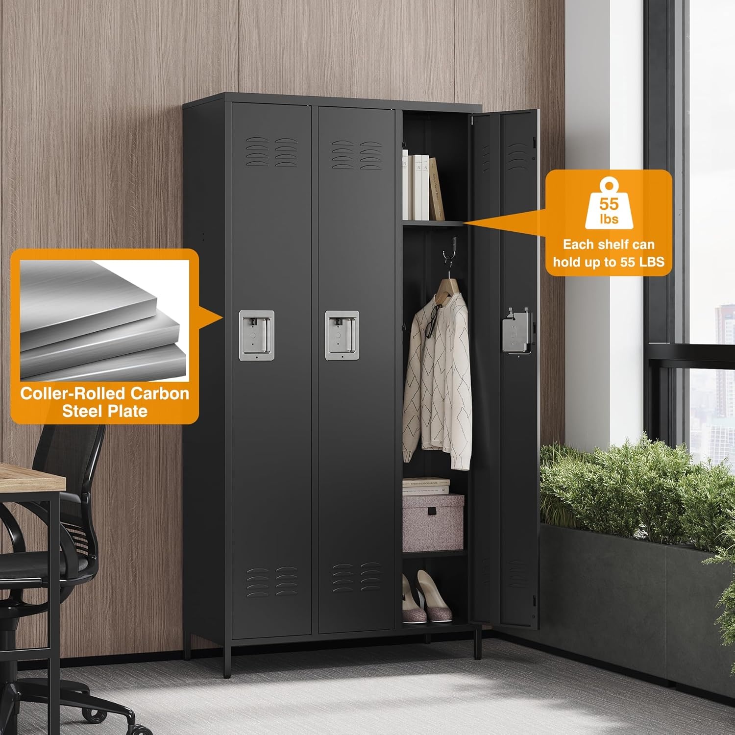 image:imageLetaya Metal Lockers for Employees15 Door Storage Locker with Shelves and Lockable Steel Cabinet for SchoolGymOfficeStaffBlack 15 DoorBlack