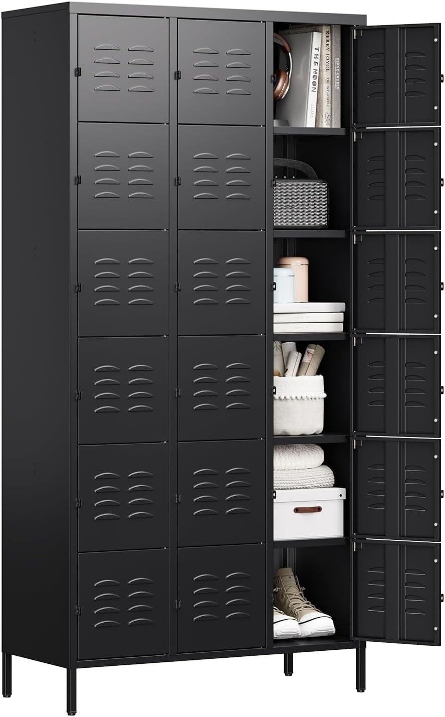image:imageLetaya Metal Lockers for Employees15 Door Storage Locker with Shelves and Lockable Steel Cabinet for SchoolGymOfficeStaffBlack 15 DoorBlack