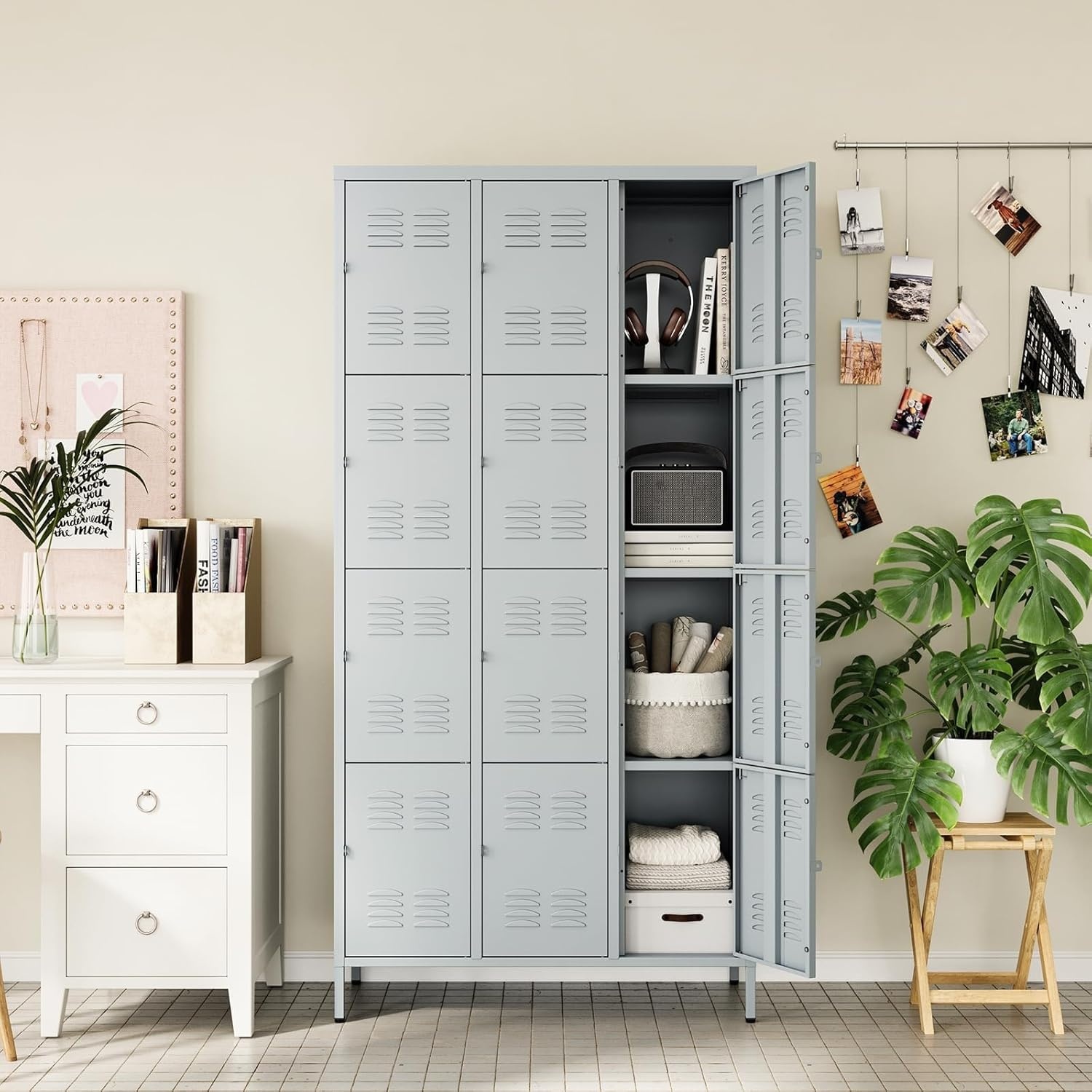 image:imageLetaya Metal Lockers for Employees15 Door Storage Locker with Shelves and Lockable Steel Cabinet for SchoolGymOfficeStaffBlack 15 DoorGrey
