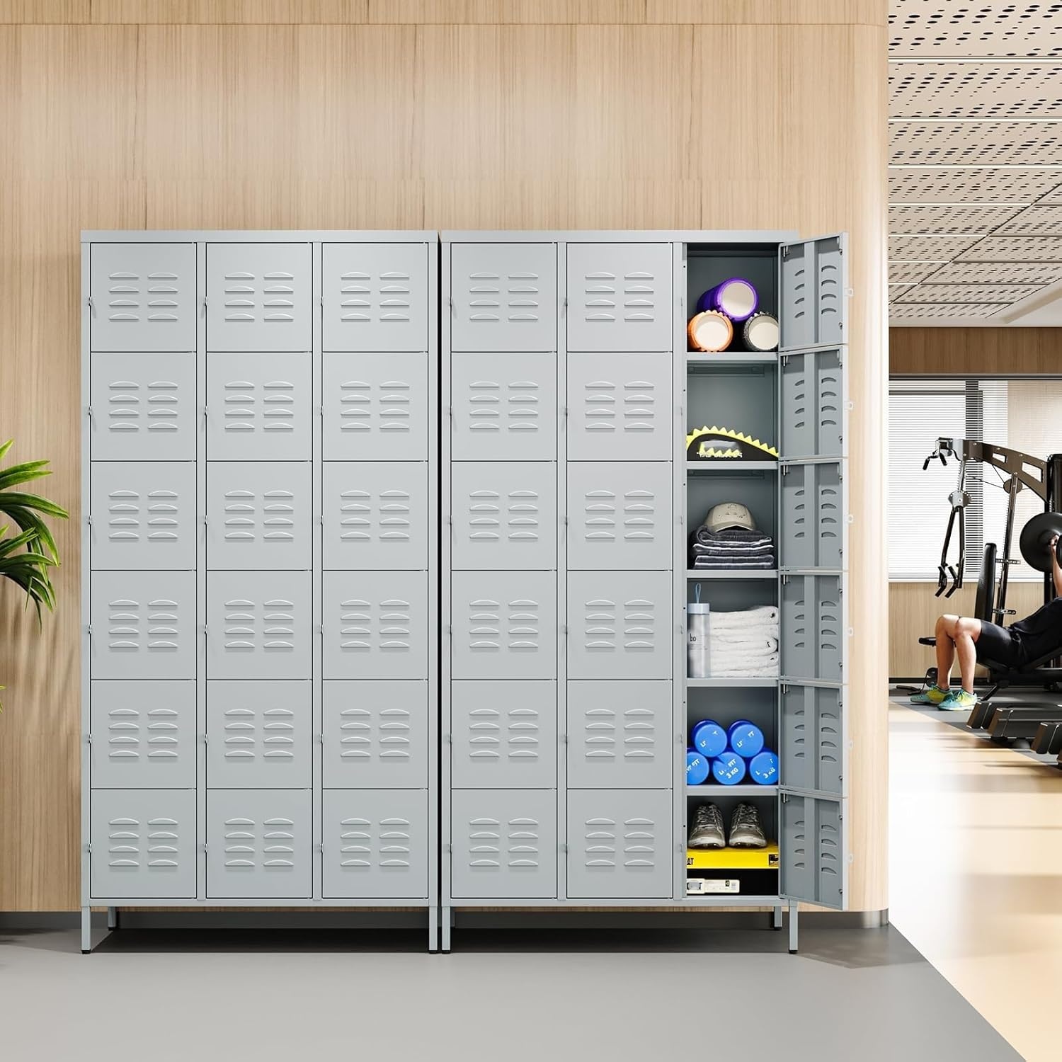 image:imageLetaya Metal Lockers for Employees15 Door Storage Locker with Shelves and Lockable Steel Cabinet for SchoolGymOfficeStaffBlack 15 DoorGrey
