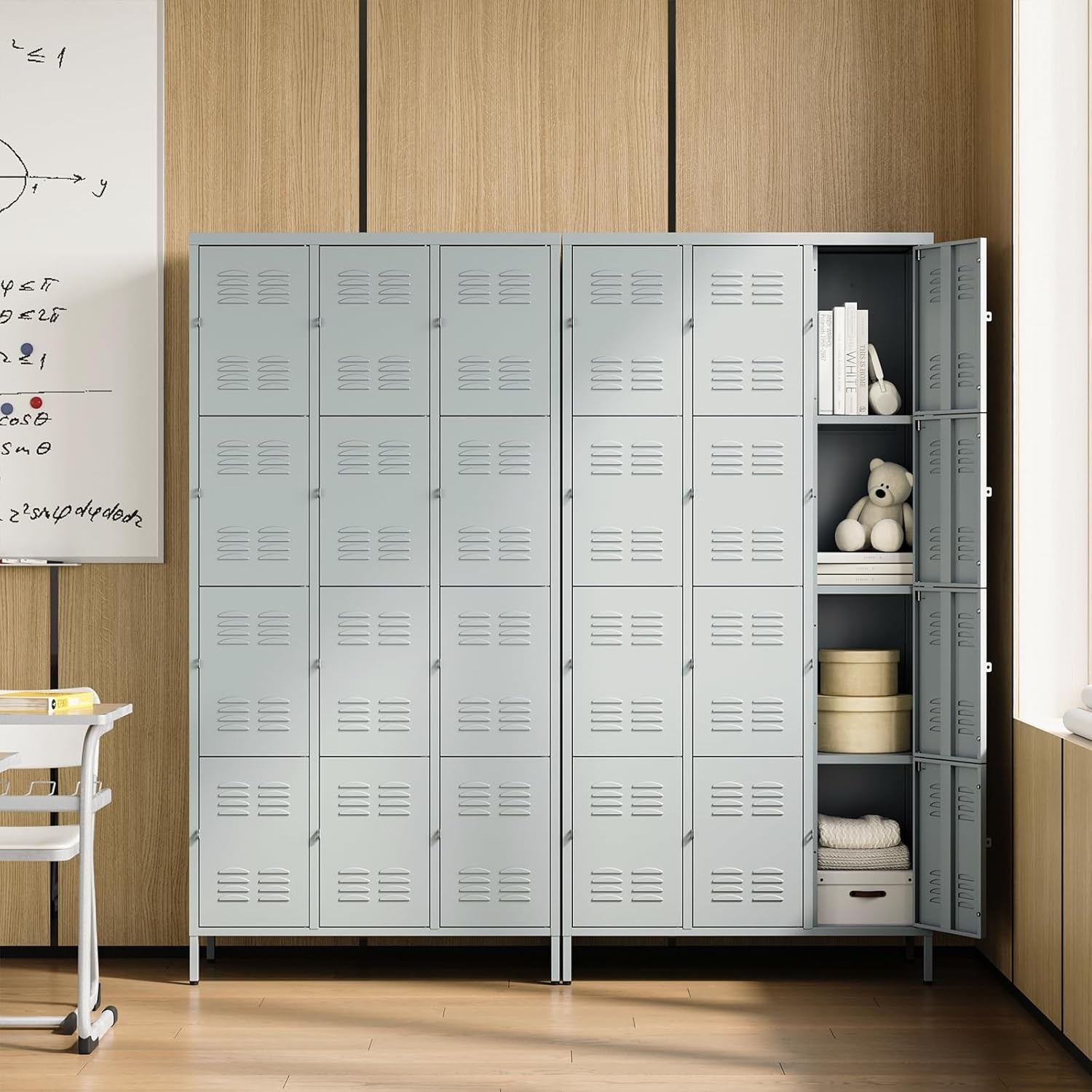 image:imageLetaya Metal Lockers for Employees15 Door Storage Locker with Shelves and Lockable Steel Cabinet for SchoolGymOfficeStaffBlack 15 DoorGrey