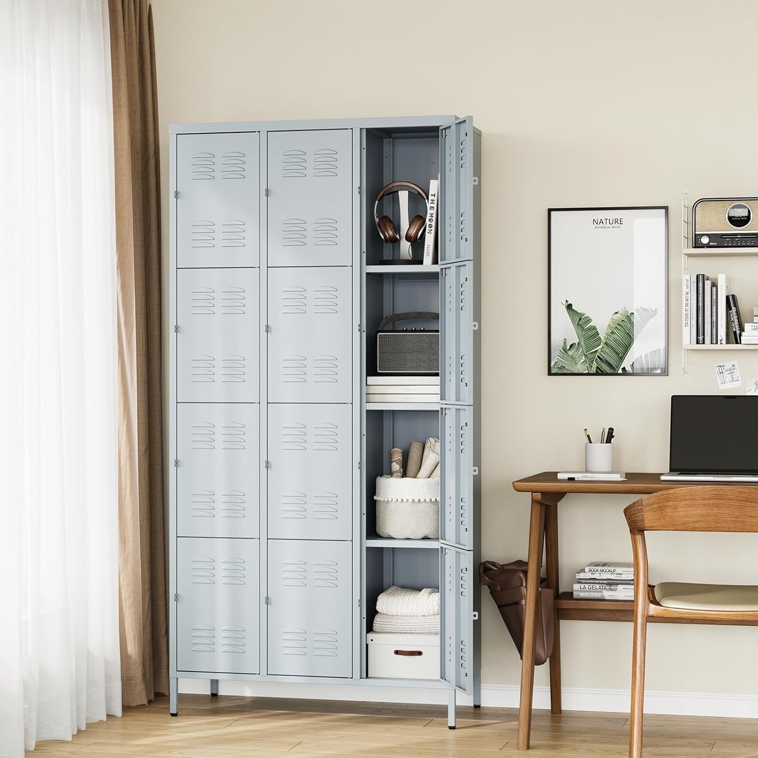 image:imageLetaya Metal Lockers for Employees15 Door Storage Locker with Shelves and Lockable Steel Cabinet for SchoolGymOfficeStaffBlack 15 DoorGrey