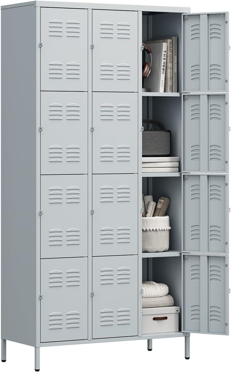 image:imageLetaya Metal Lockers for Employees15 Door Storage Locker with Shelves and Lockable Steel Cabinet for SchoolGymOfficeStaffBlack 15 DoorGrey