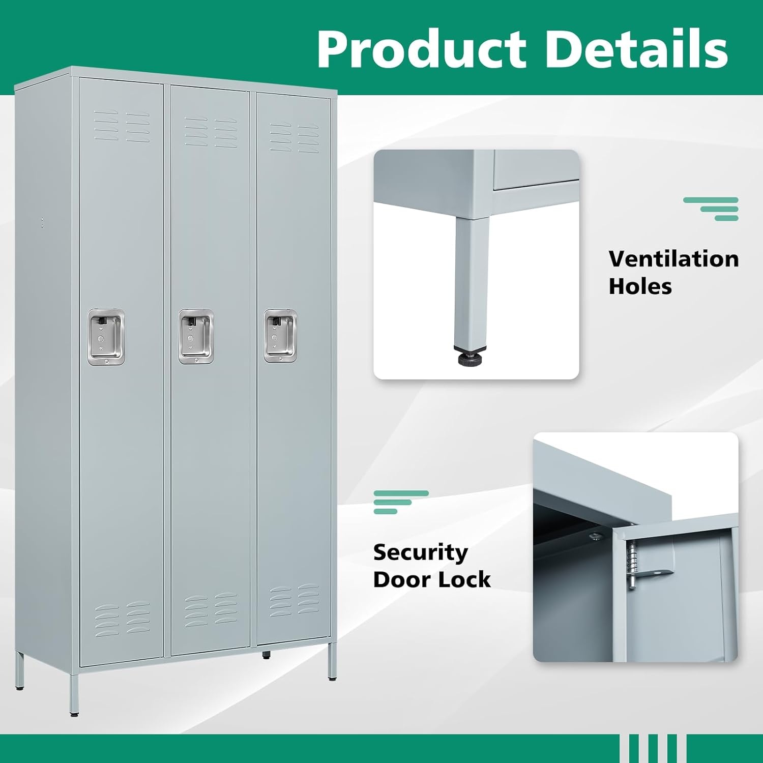 image:imageLetaya Metal Lockers for Employees15 Door Storage Locker with Shelves and Lockable Steel Cabinet for SchoolGymOfficeStaffBlack 15 DoorGrey