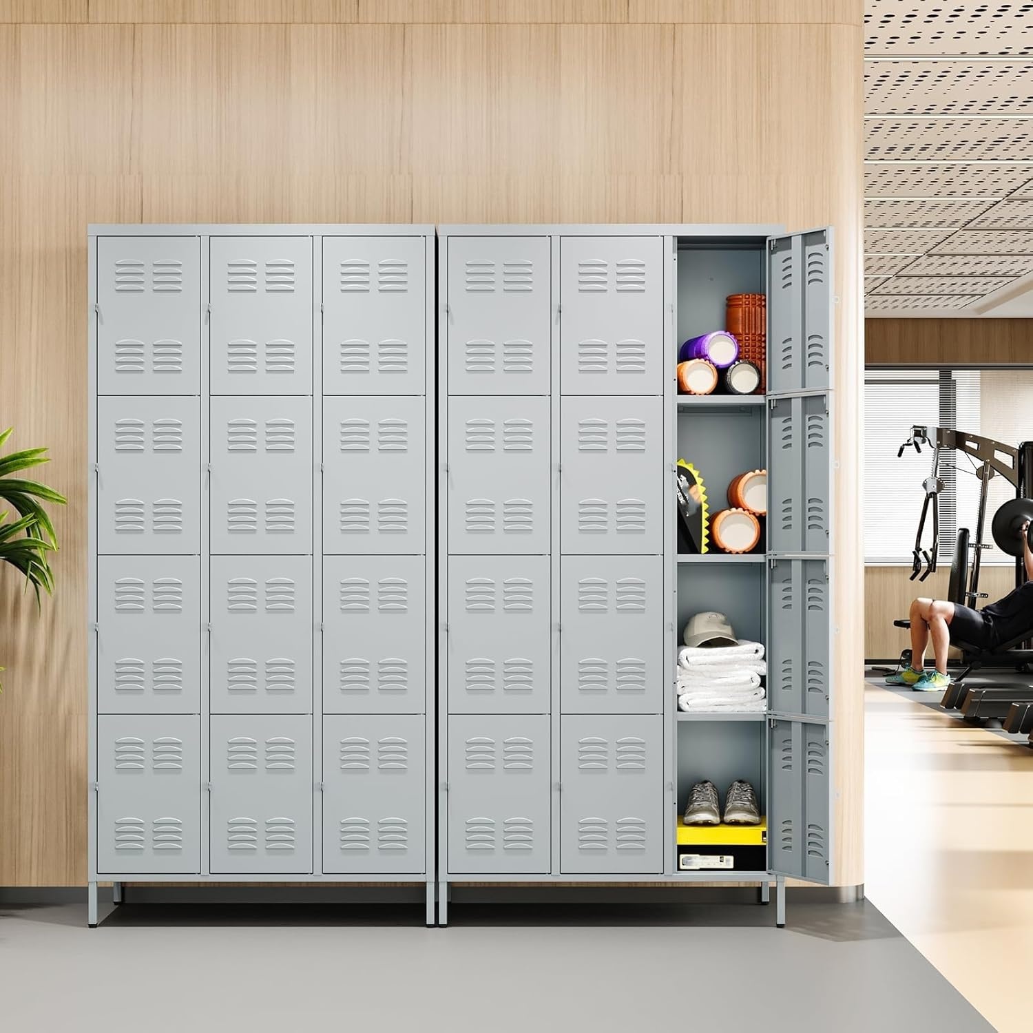 image:imageLetaya Metal Lockers for Employees15 Door Storage Locker with Shelves and Lockable Steel Cabinet for SchoolGymOfficeStaffBlack 15 DoorGrey