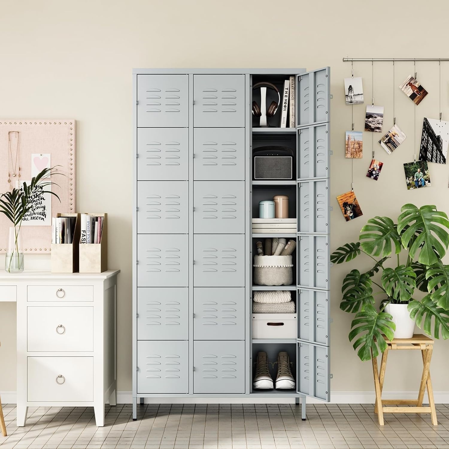 image:imageLetaya Metal Lockers for Employees15 Door Storage Locker with Shelves and Lockable Steel Cabinet for SchoolGymOfficeStaffBlack 15 DoorGrey