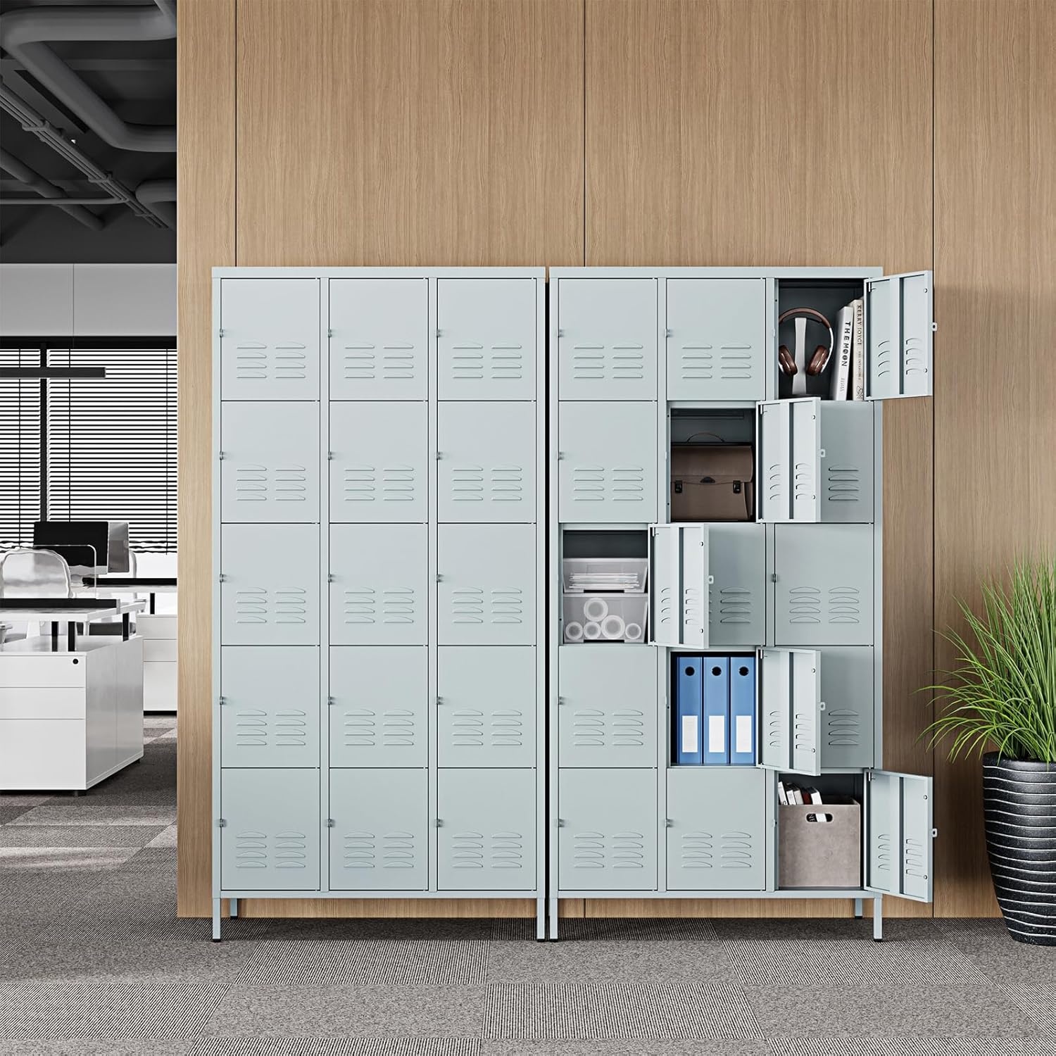 image:imageLetaya Metal Lockers for Employees15 Door Storage Locker with Shelves and Lockable Steel Cabinet for SchoolGymOfficeStaffBlack 15 DoorGrey