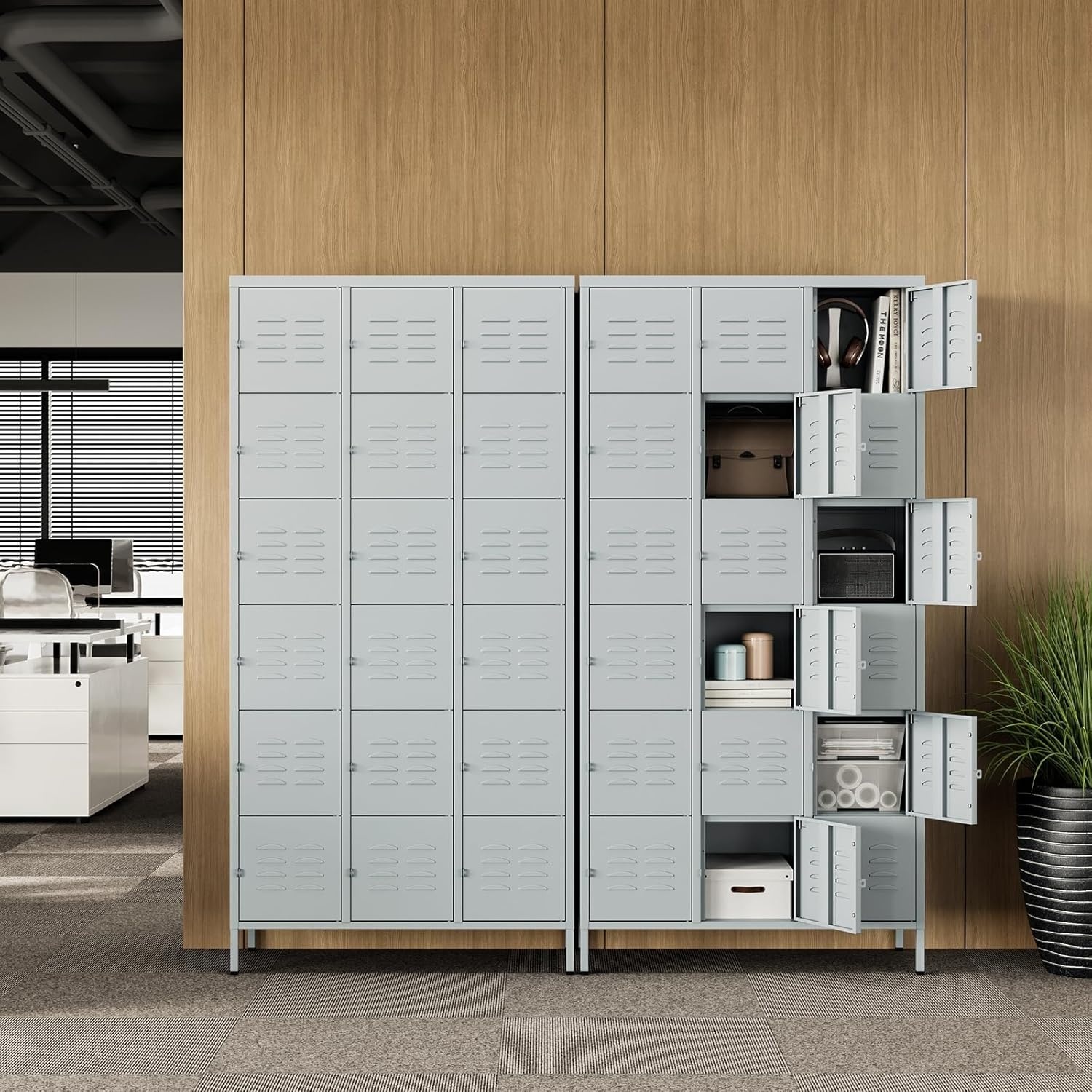 image:imageLetaya Metal Lockers for Employees15 Door Storage Locker with Shelves and Lockable Steel Cabinet for SchoolGymOfficeStaffBlack 15 DoorGrey