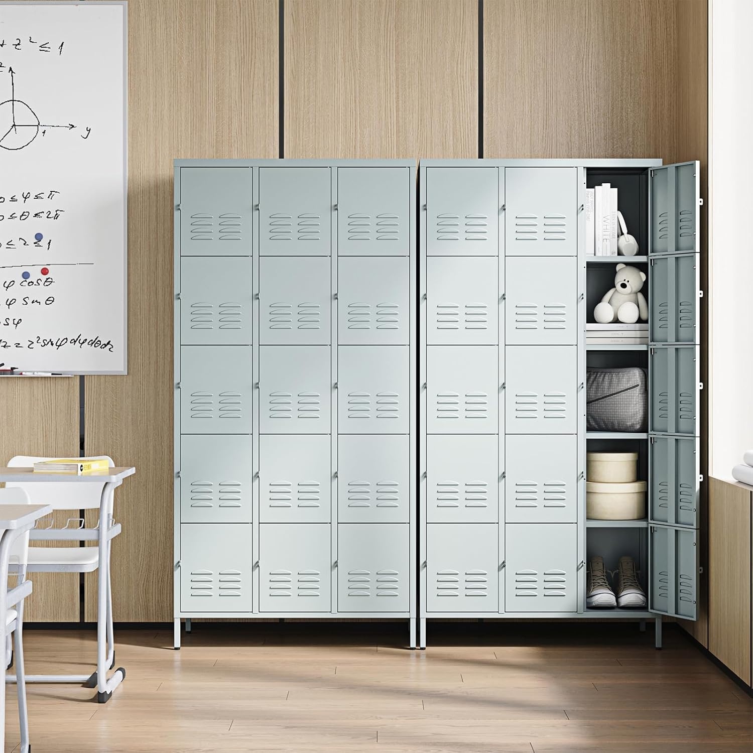 image:imageLetaya Metal Lockers for Employees15 Door Storage Locker with Shelves and Lockable Steel Cabinet for SchoolGymOfficeStaffBlack 15 DoorGrey