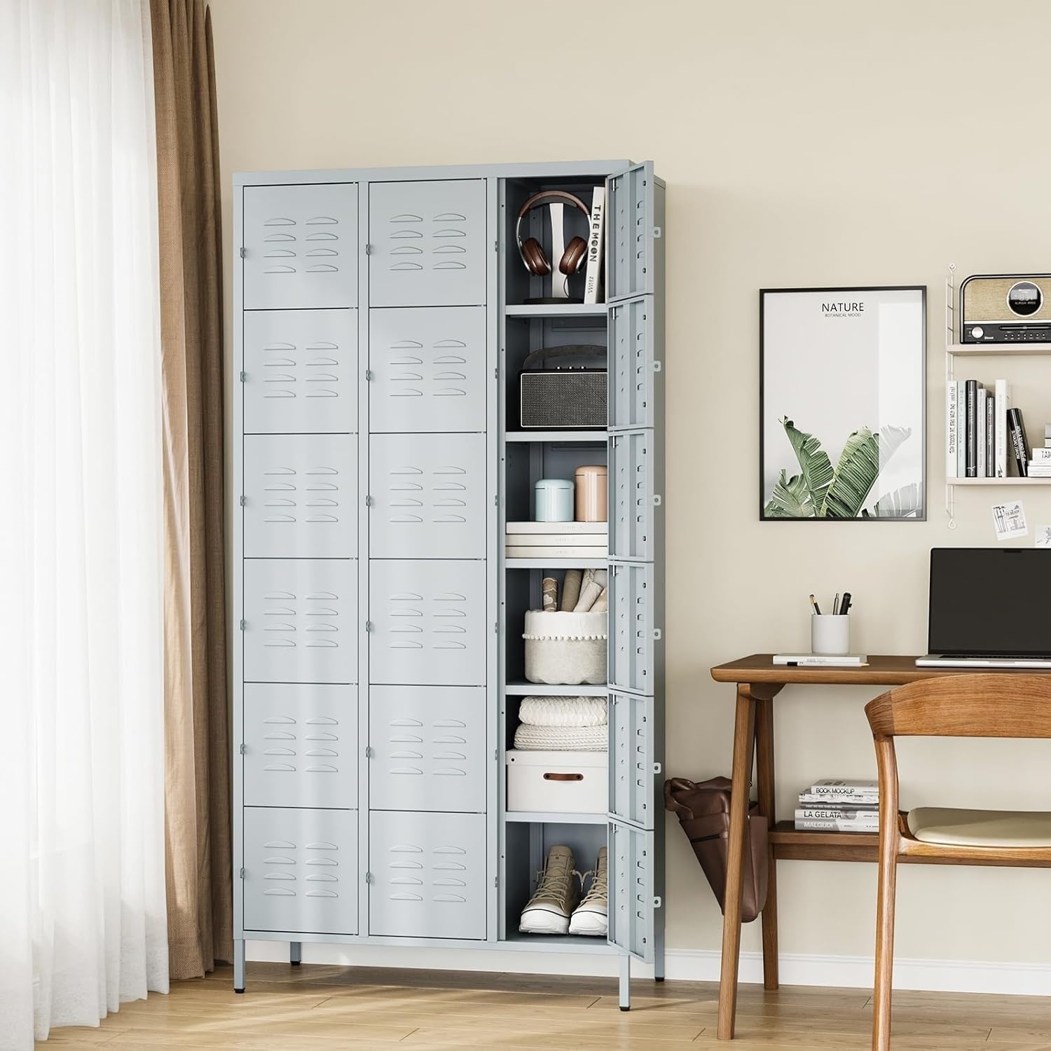 image:imageLetaya Metal Lockers for Employees15 Door Storage Locker with Shelves and Lockable Steel Cabinet for SchoolGymOfficeStaffBlack 15 DoorGrey