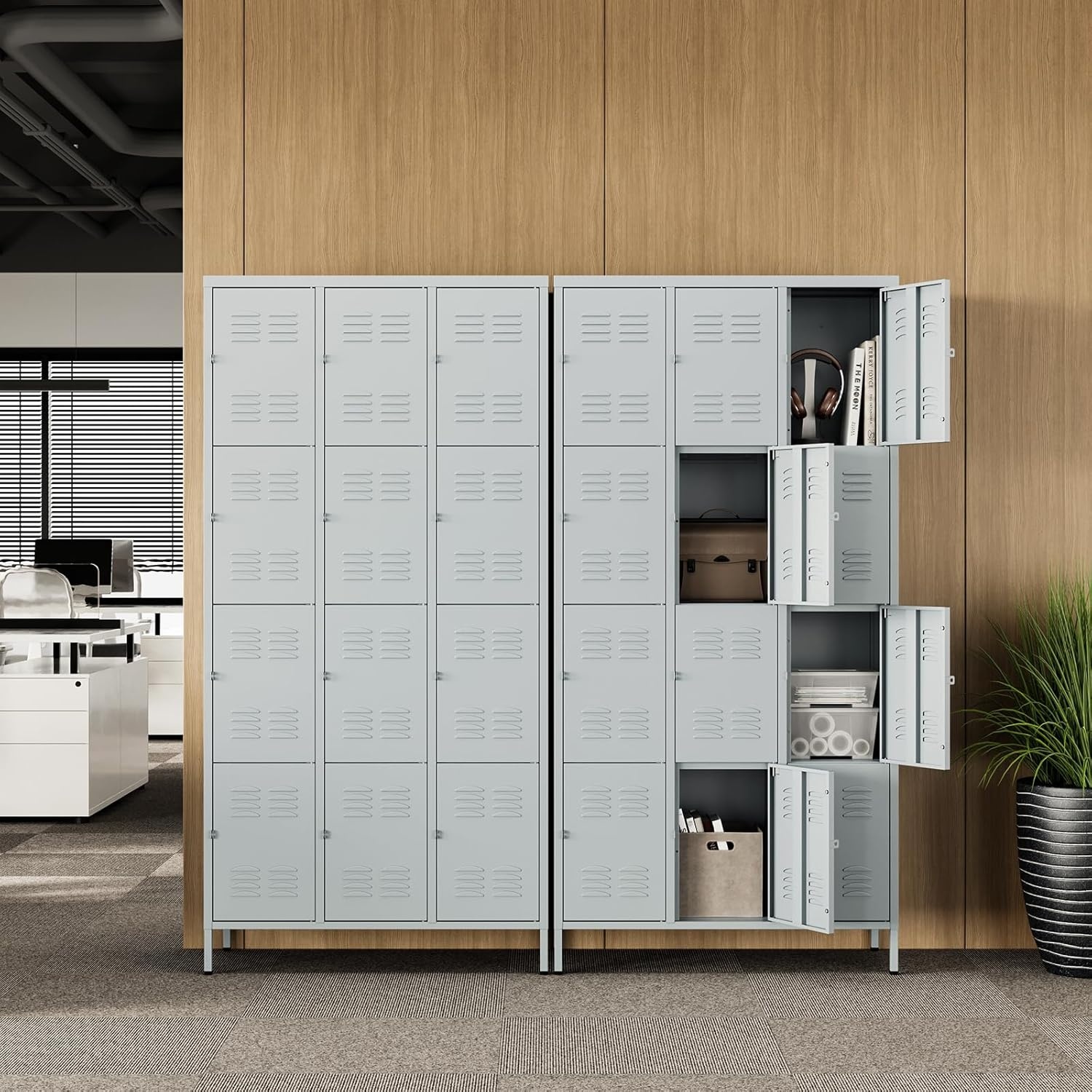 image:imageLetaya Metal Lockers for Employees15 Door Storage Locker with Shelves and Lockable Steel Cabinet for SchoolGymOfficeStaffBlack 15 DoorGrey