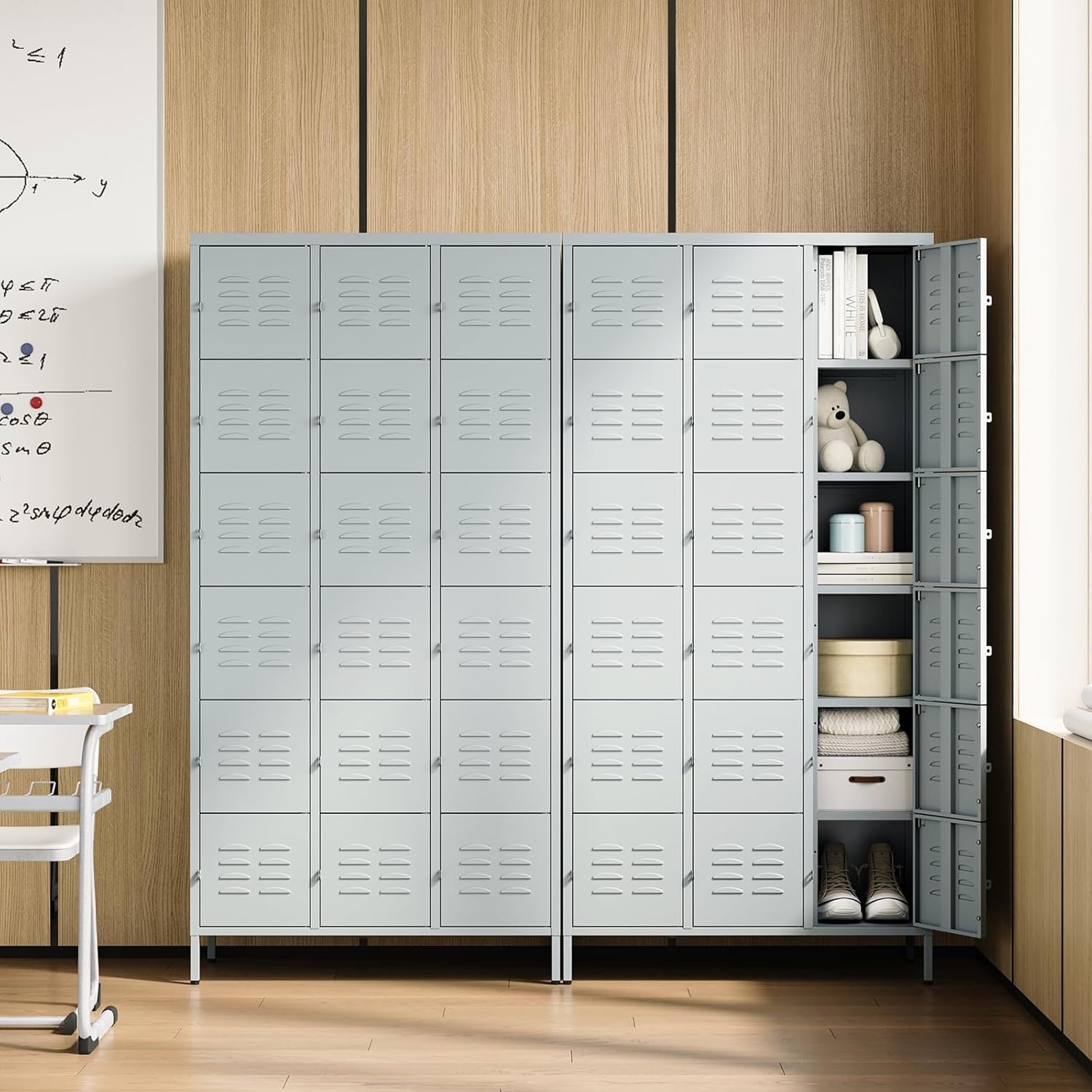 image:imageLetaya Metal Lockers for Employees15 Door Storage Locker with Shelves and Lockable Steel Cabinet for SchoolGymOfficeStaffBlack 15 DoorGrey