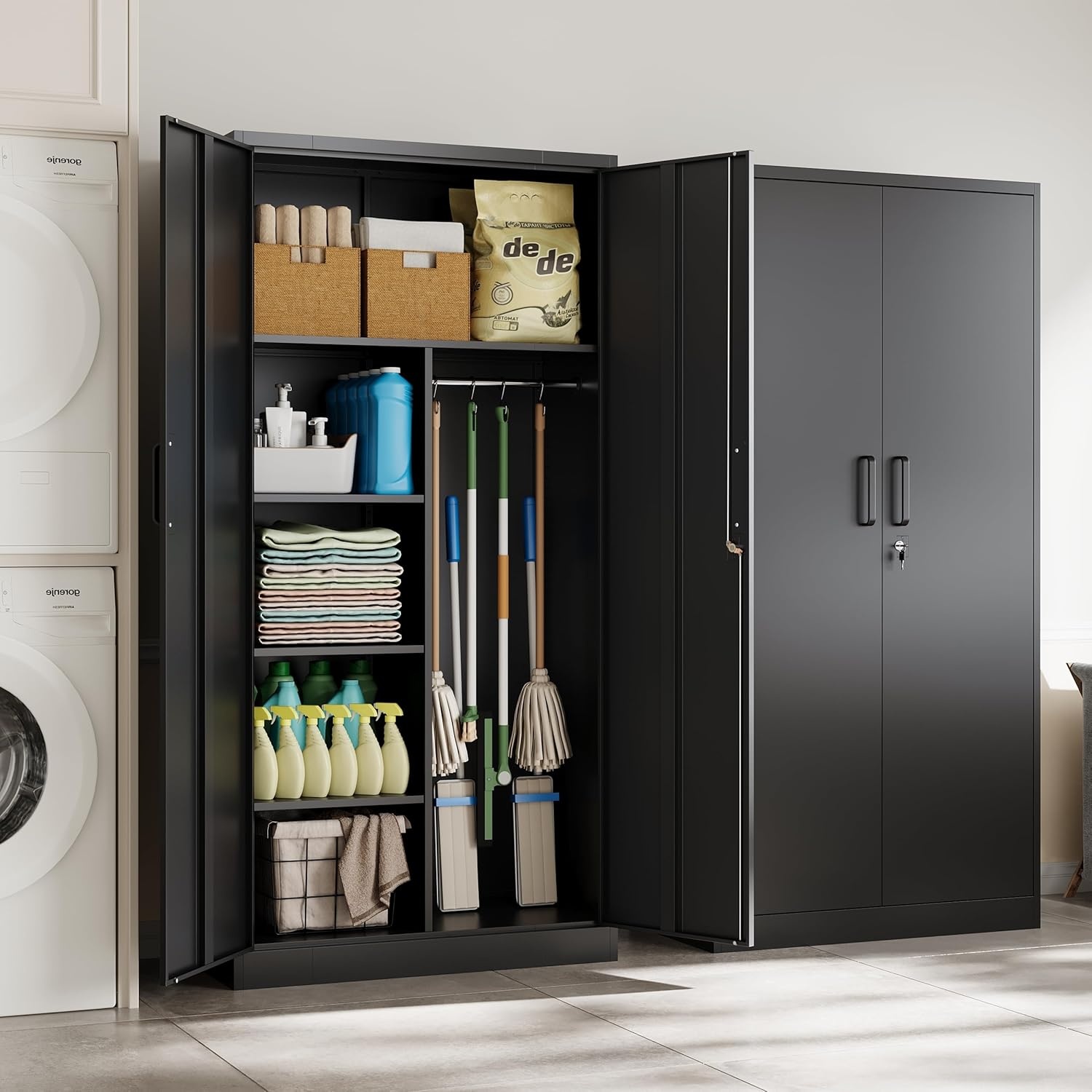image:imageLetaya Metal Storage Cabinets Locker with Lock Door 72 Clothing Coat Steel Storage Freestanding Wardrobe for Office Home School EmployeeGymFire Department BlackBlack