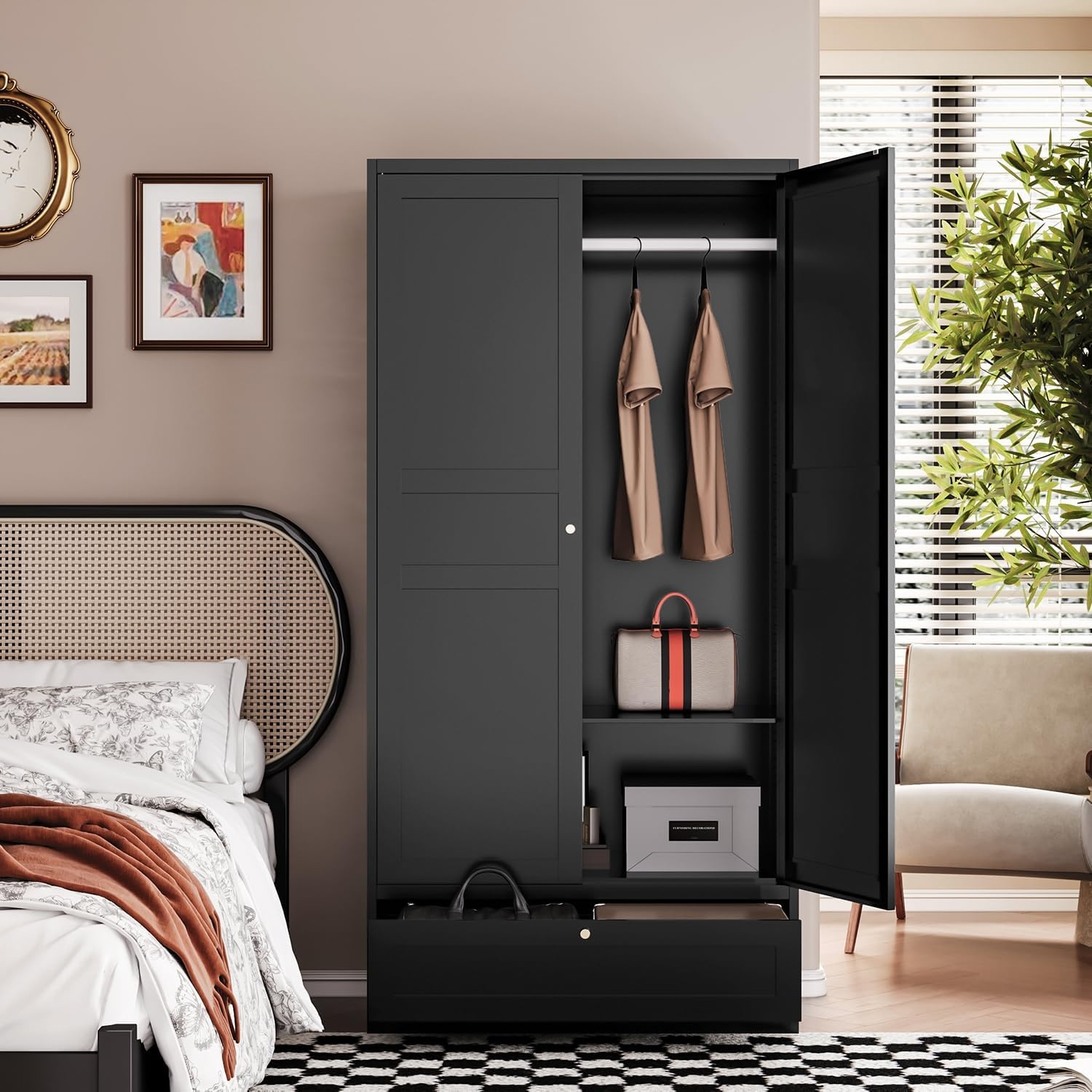 image:imageLetaya Metal Storage Cabinets Locker with Lock Door 72 Clothing Coat Steel Storage Freestanding Wardrobe for Office Home School EmployeeGymFire Department BlackBlack