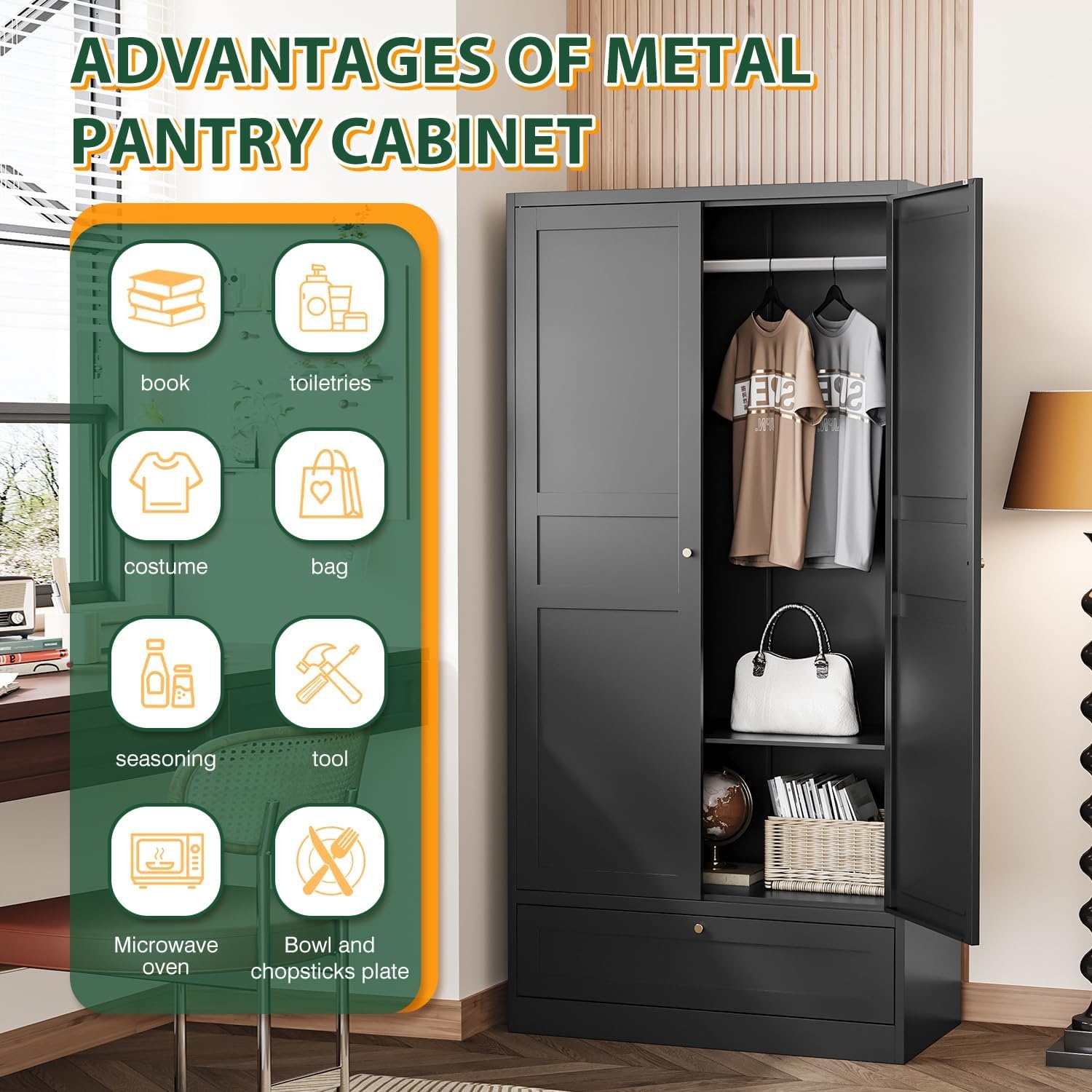 image:imageLetaya Metal Storage Cabinets Locker with Lock Door 72 Clothing Coat Steel Storage Freestanding Wardrobe for Office Home School EmployeeGymFire Department BlackBlack
