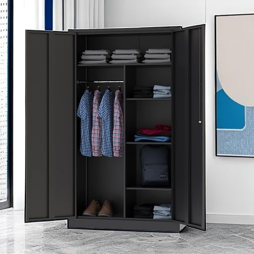 image:imageLetaya Metal Storage Cabinets Locker with Lock Door 72 Clothing Coat Steel Storage Freestanding Wardrobe for Office Home School EmployeeGymFire Department BlackBlack