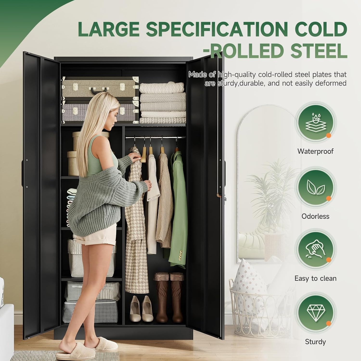 image:imageLetaya Metal Storage Cabinets Locker with Lock Door 72 Clothing Coat Steel Storage Freestanding Wardrobe for Office Home School EmployeeGymFire Department BlackBlack
