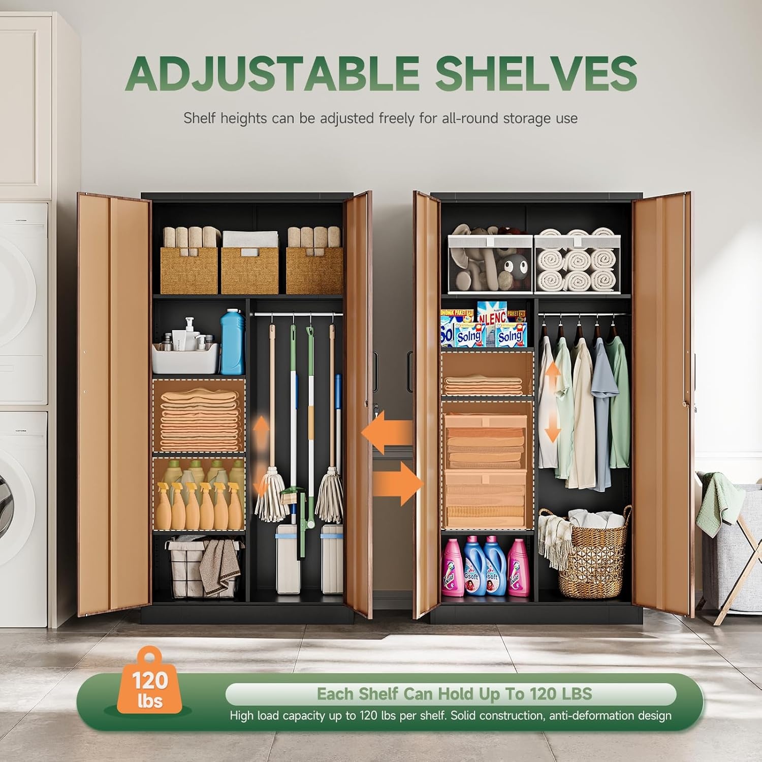image:imageLetaya Metal Storage Cabinets Locker with Lock Door 72 Clothing Coat Steel Storage Freestanding Wardrobe for Office Home School EmployeeGymFire Department BlackGold