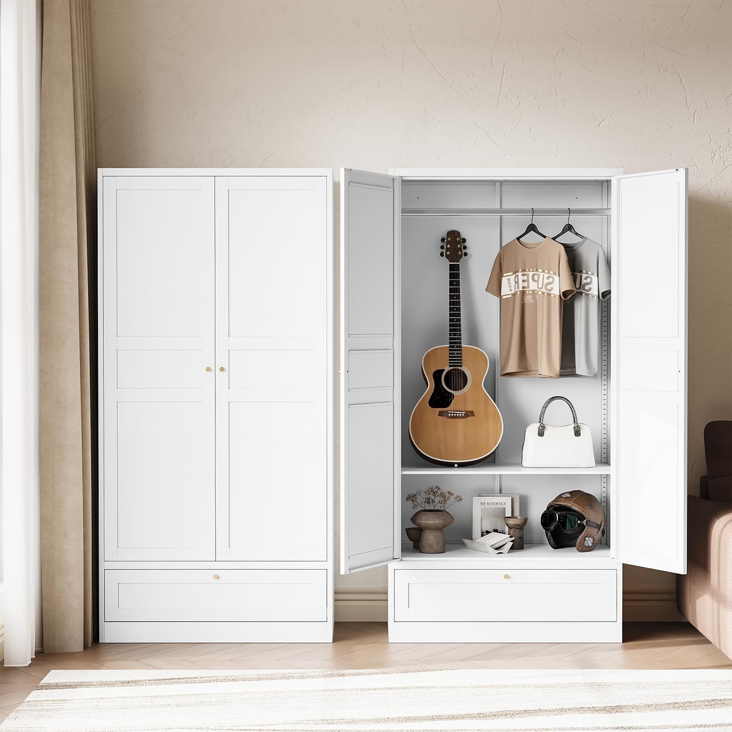image:imageLetaya Metal Storage Cabinets Locker with Lock Door 72 Clothing Coat Steel Storage Freestanding Wardrobe for Office Home School EmployeeGymFire Department BlackWhite
