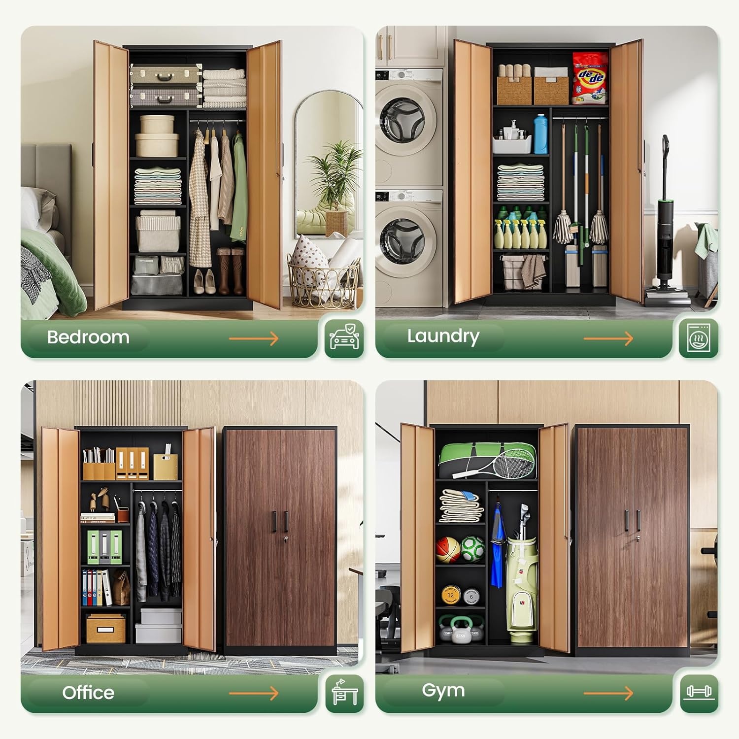 image:imageLetaya Metal Storage Cabinets Locker with Lock Door 72 Clothing Coat Steel Storage Freestanding Wardrobe for Office Home School EmployeeGymFire Department BlackGold