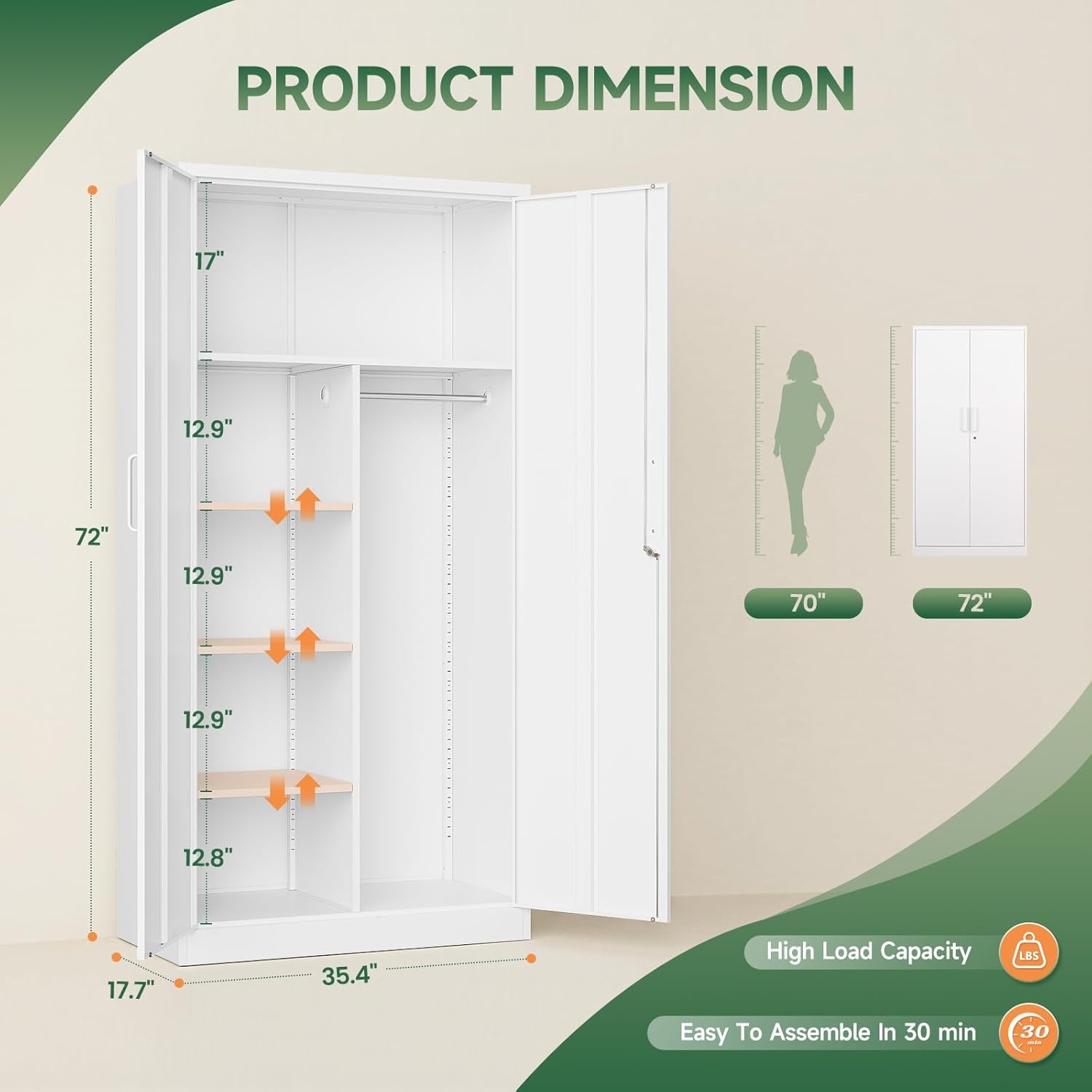 image:imageLetaya Metal Storage Cabinets Locker with Lock Door 72 Clothing Coat Steel Storage Freestanding Wardrobe for Office Home School EmployeeGymFire Department BlackWhite