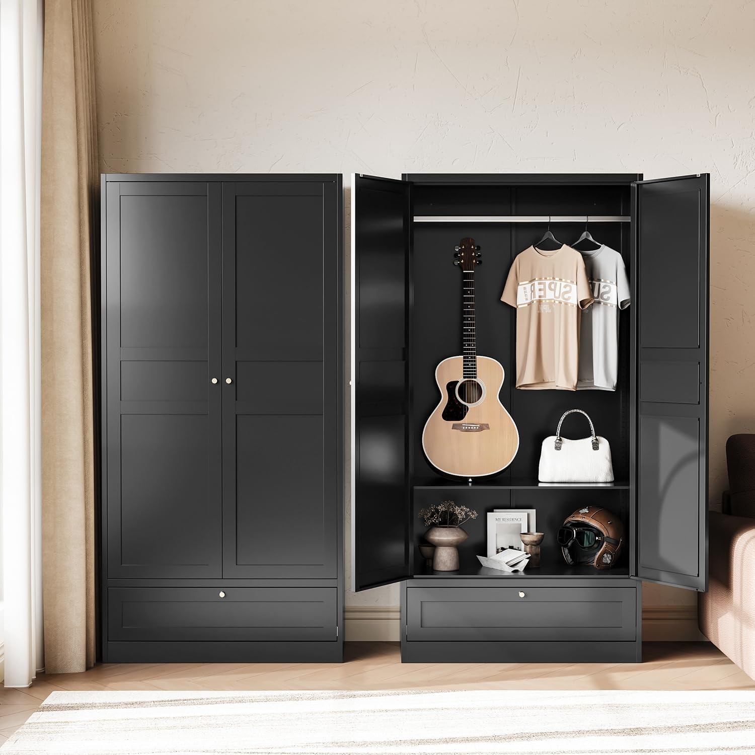 image:imageLetaya Metal Storage Cabinets Locker with Lock Door 72 Clothing Coat Steel Storage Freestanding Wardrobe for Office Home School EmployeeGymFire Department BlackBlack