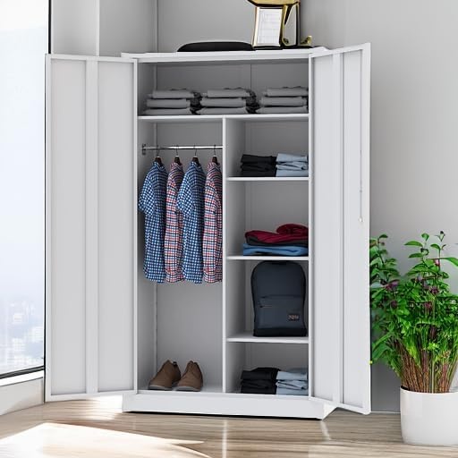 image:imageLetaya Metal Storage Cabinets Locker with Lock Door 72 Clothing Coat Steel Storage Freestanding Wardrobe for Office Home School EmployeeGymFire Department BlackWhite