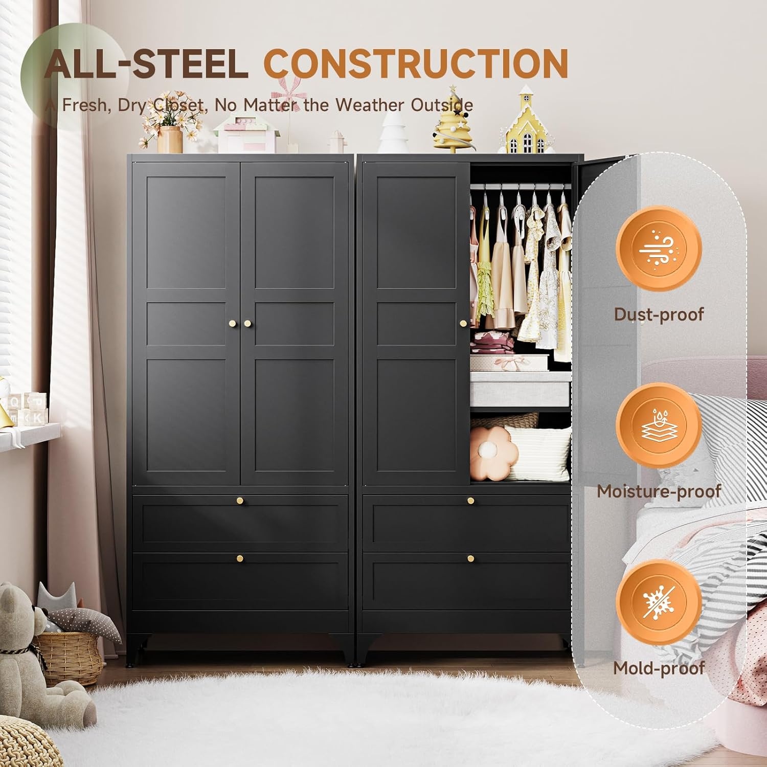 image:imageLetaya Metal Storage Cabinets Locker with Lock Door 72 Clothing Coat Steel Storage Freestanding Wardrobe for Office Home School EmployeeGymFire Department BlackBlack