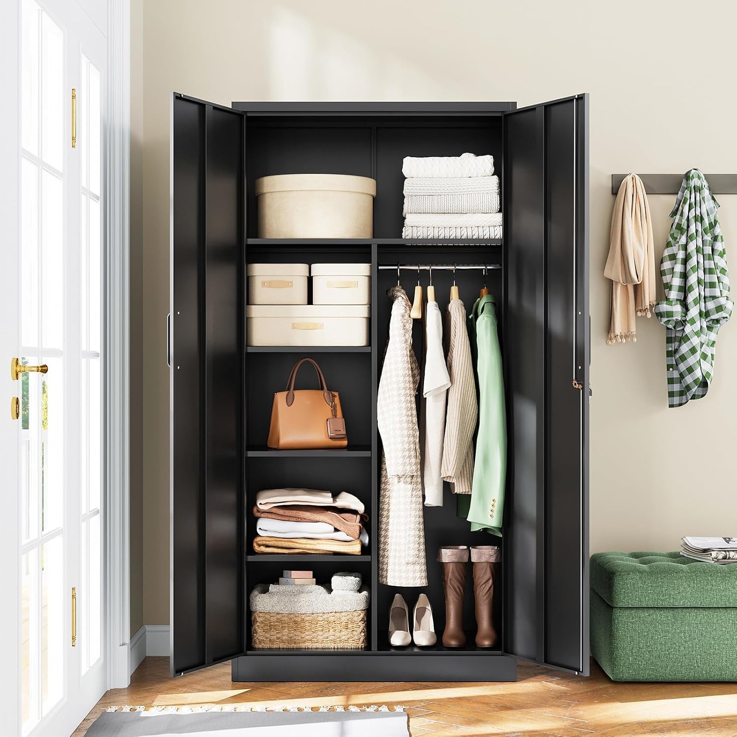 image:imageLetaya Metal Storage Cabinets Locker with Lock Door 72 Clothing Coat Steel Storage Freestanding Wardrobe for Office Home School EmployeeGymFire Department BlackBlack
