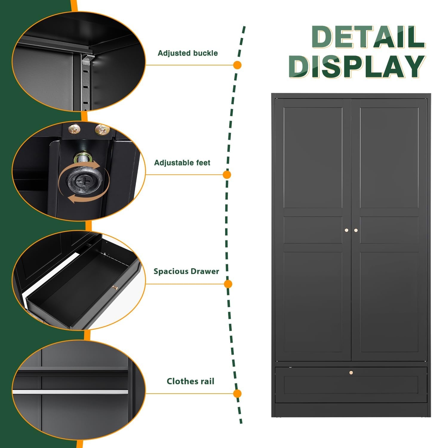 image:imageLetaya Metal Storage Cabinets Locker with Lock Door 72 Clothing Coat Steel Storage Freestanding Wardrobe for Office Home School EmployeeGymFire Department BlackBlack