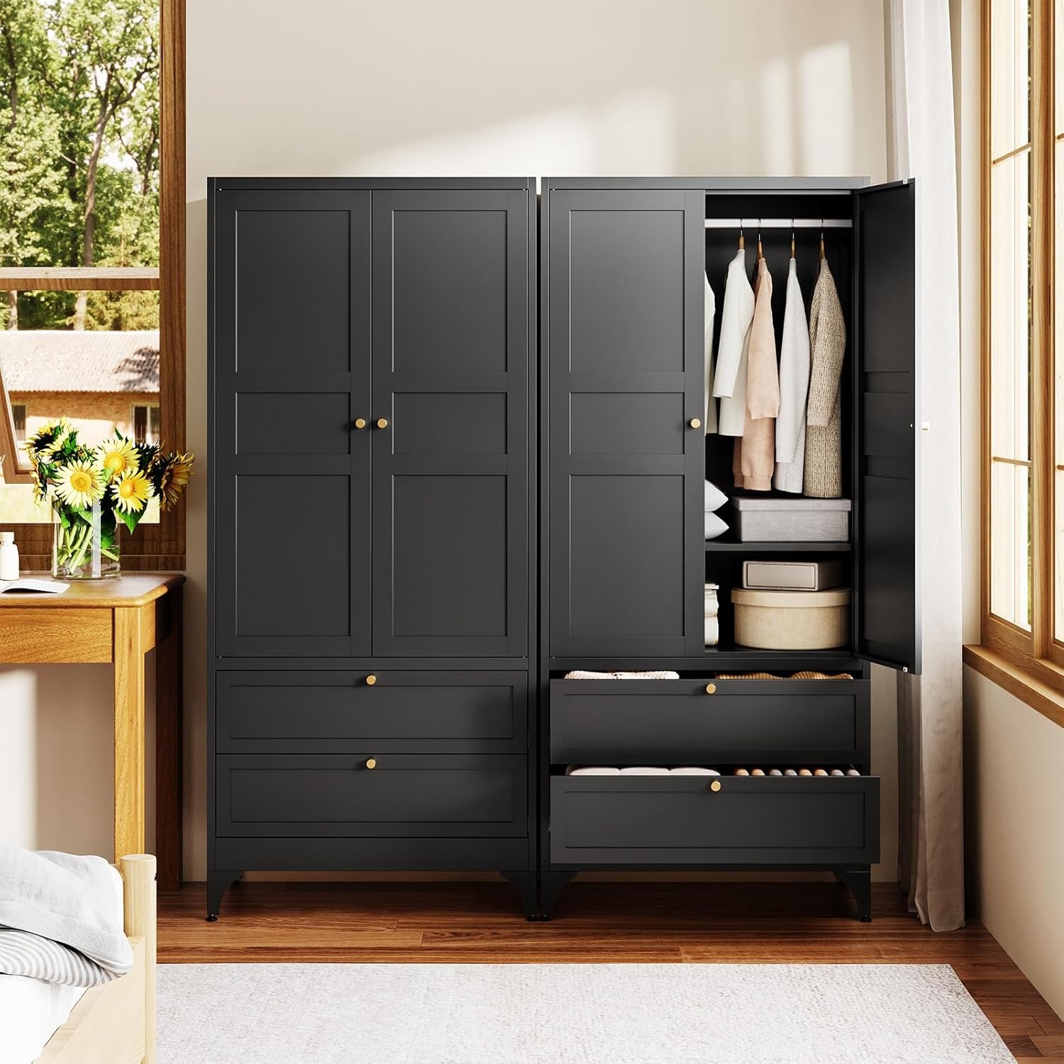 image:imageLetaya Metal Storage Cabinets Locker with Lock Door 72 Clothing Coat Steel Storage Freestanding Wardrobe for Office Home School EmployeeGymFire Department BlackBlack