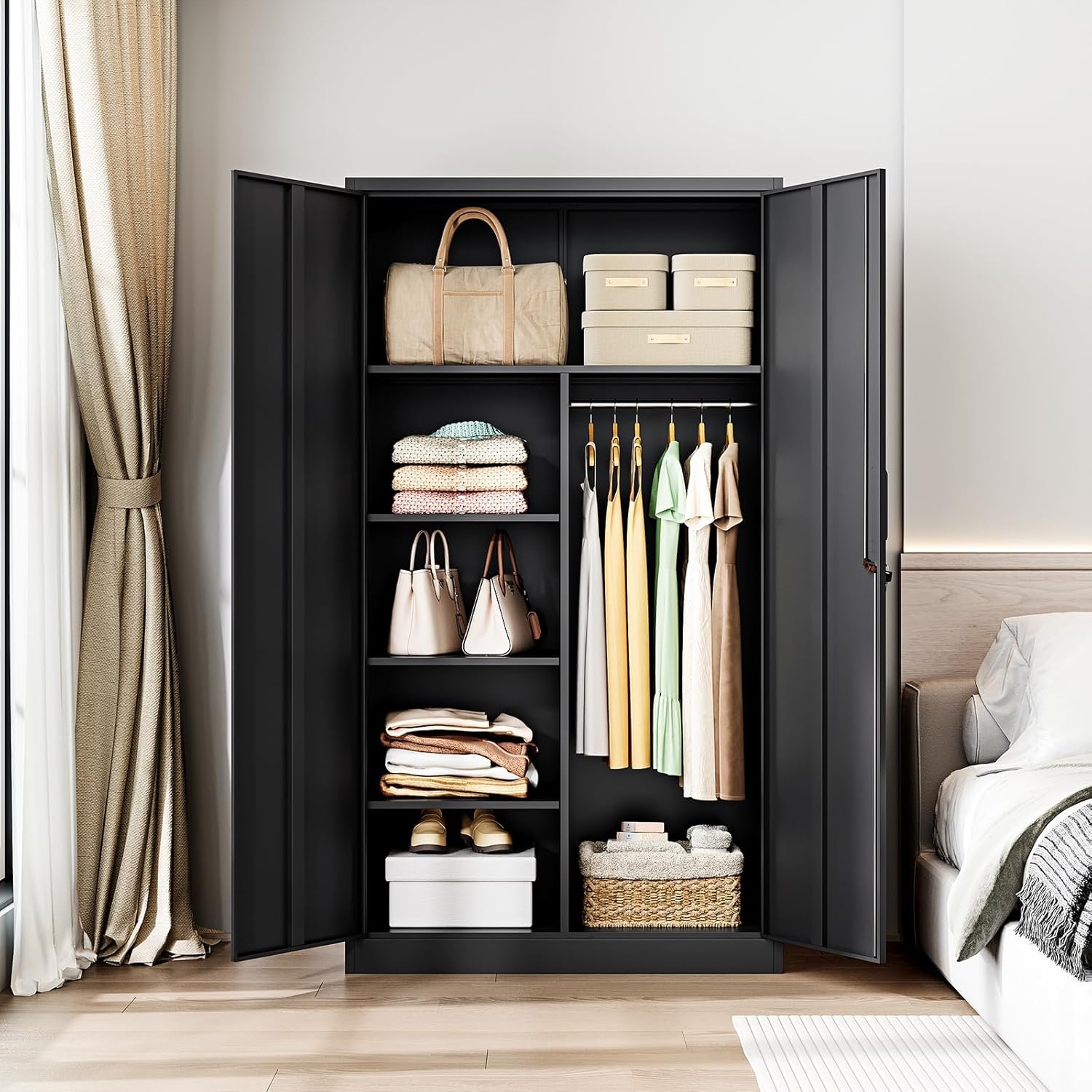 image:imageLetaya Metal Storage Cabinets Locker with Lock Door 72 Clothing Coat Steel Storage Freestanding Wardrobe for Office Home School EmployeeGymFire Department BlackBlack