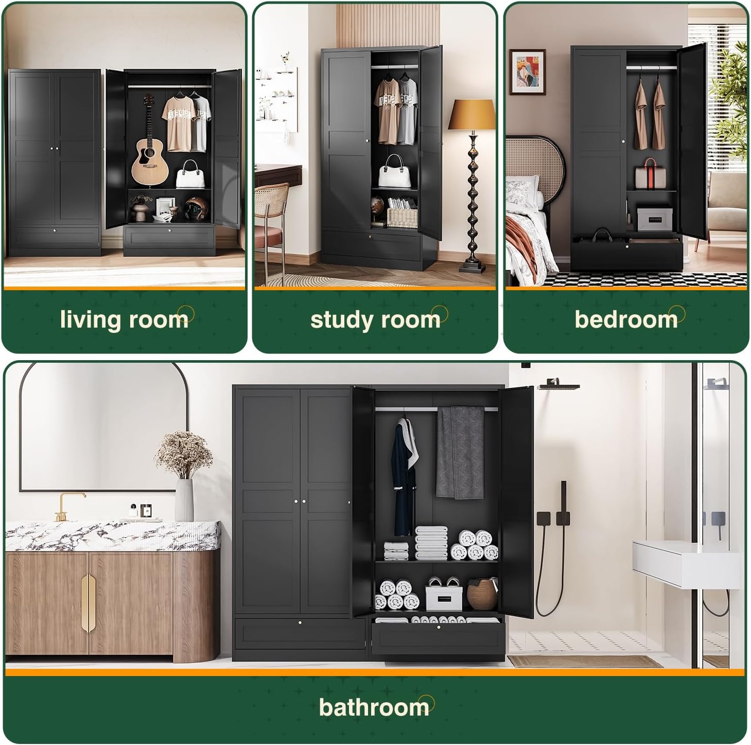 image:imageLetaya Metal Storage Cabinets Locker with Lock Door 72 Clothing Coat Steel Storage Freestanding Wardrobe for Office Home School EmployeeGymFire Department BlackBlack