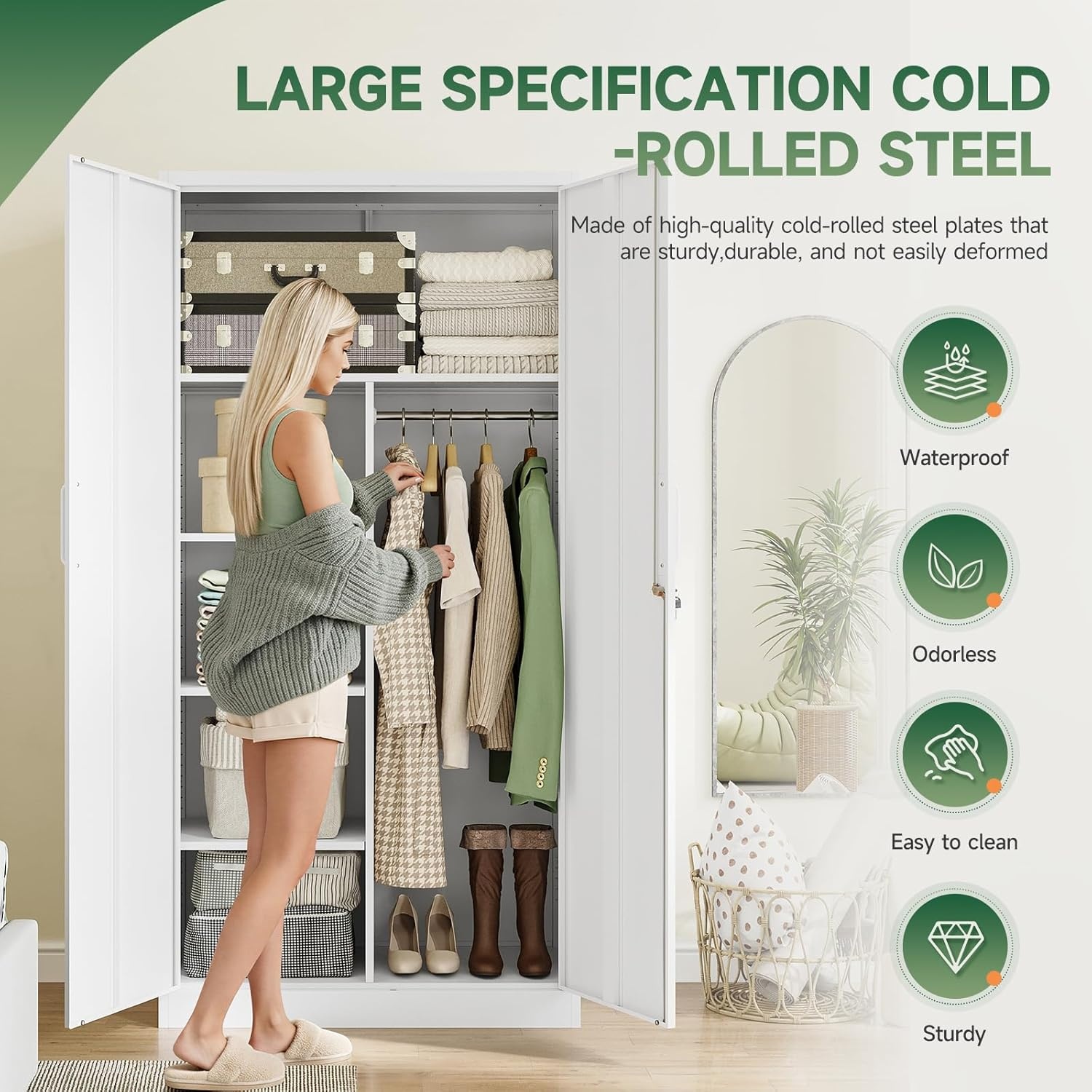 image:imageLetaya Metal Storage Cabinets Locker with Lock Door 72 Clothing Coat Steel Storage Freestanding Wardrobe for Office Home School EmployeeGymFire Department BlackWhite
