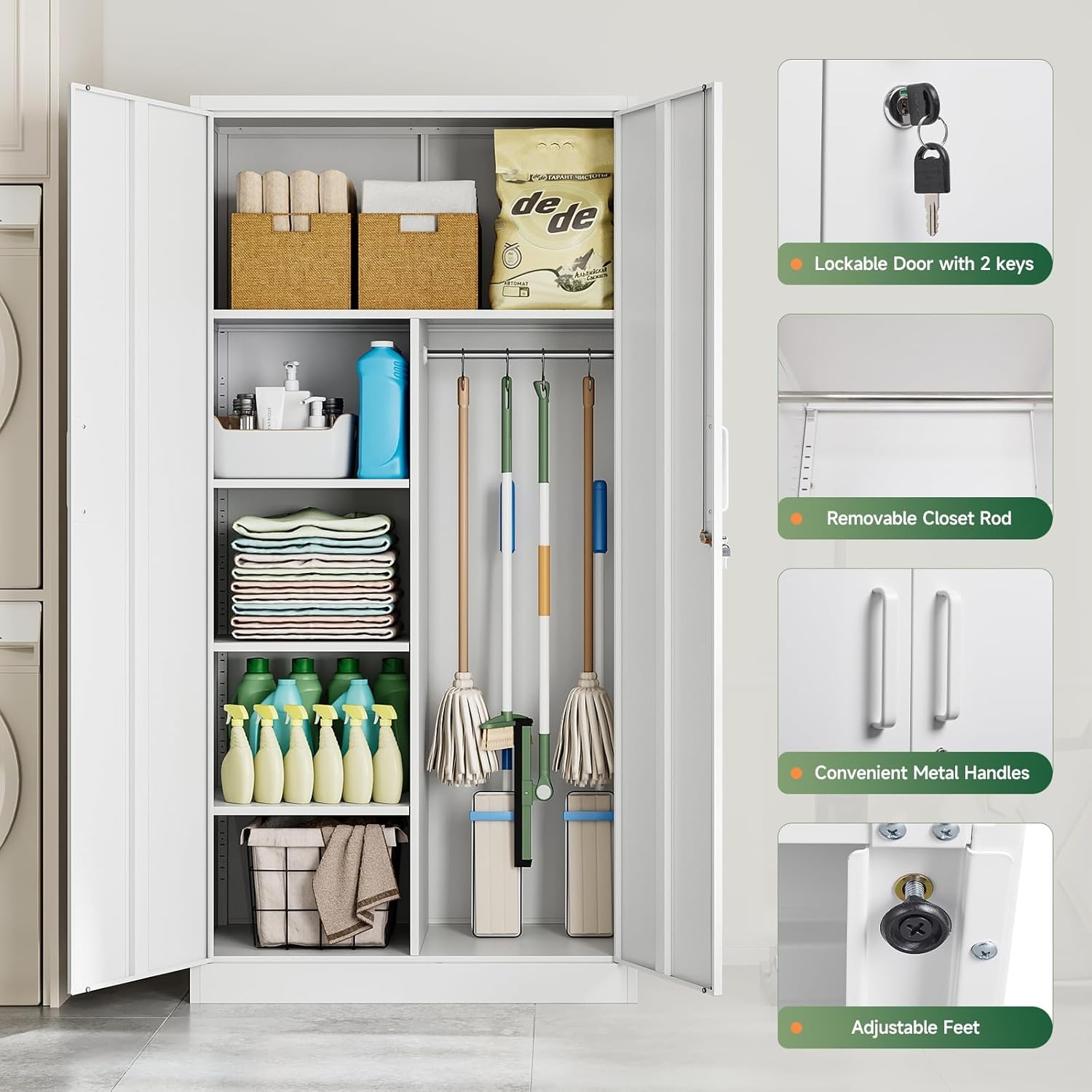 image:imageLetaya Metal Storage Cabinets Locker with Lock Door 72 Clothing Coat Steel Storage Freestanding Wardrobe for Office Home School EmployeeGymFire Department BlackWhite
