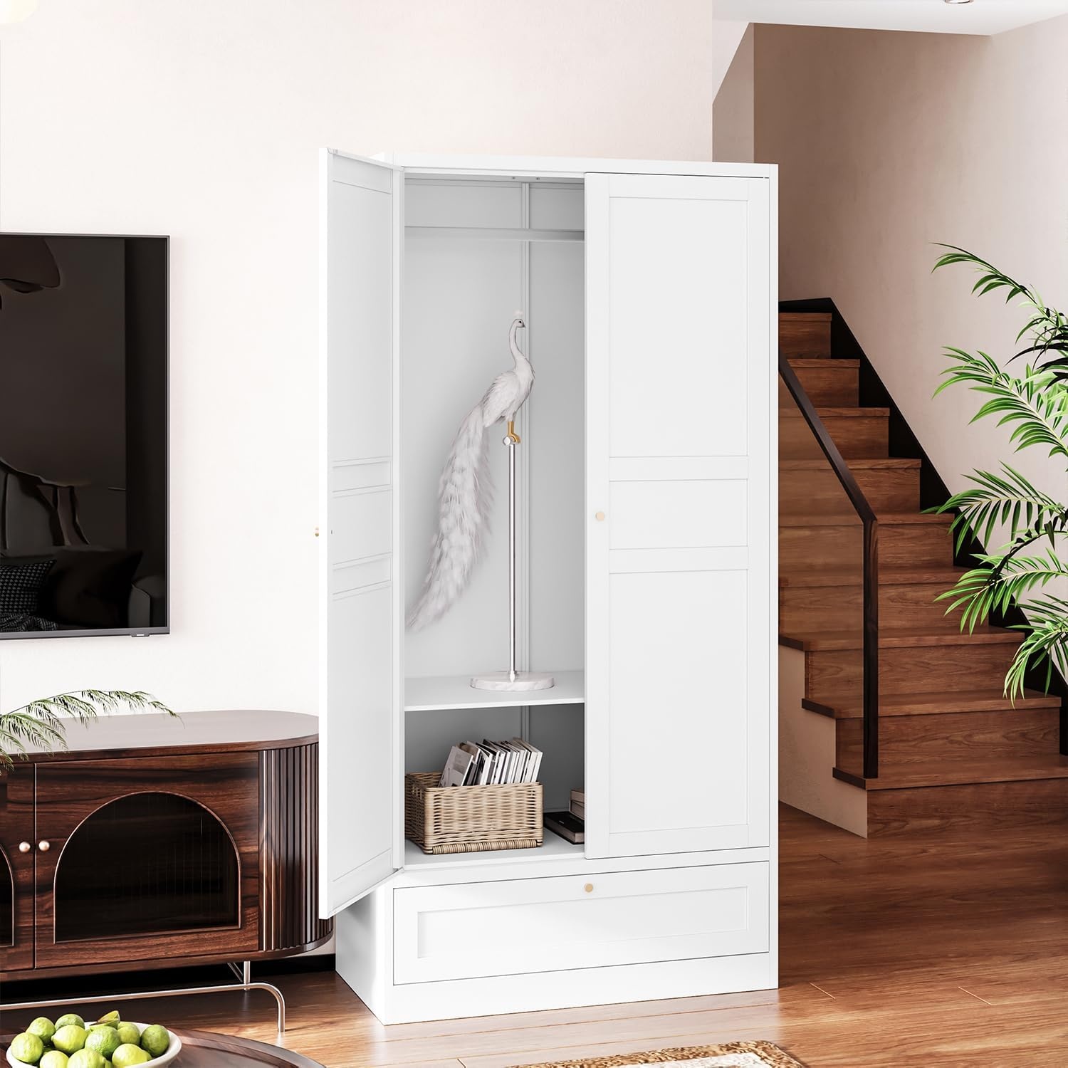 image:imageLetaya Metal Storage Cabinets Locker with Lock Door 72 Clothing Coat Steel Storage Freestanding Wardrobe for Office Home School EmployeeGymFire Department BlackWhite