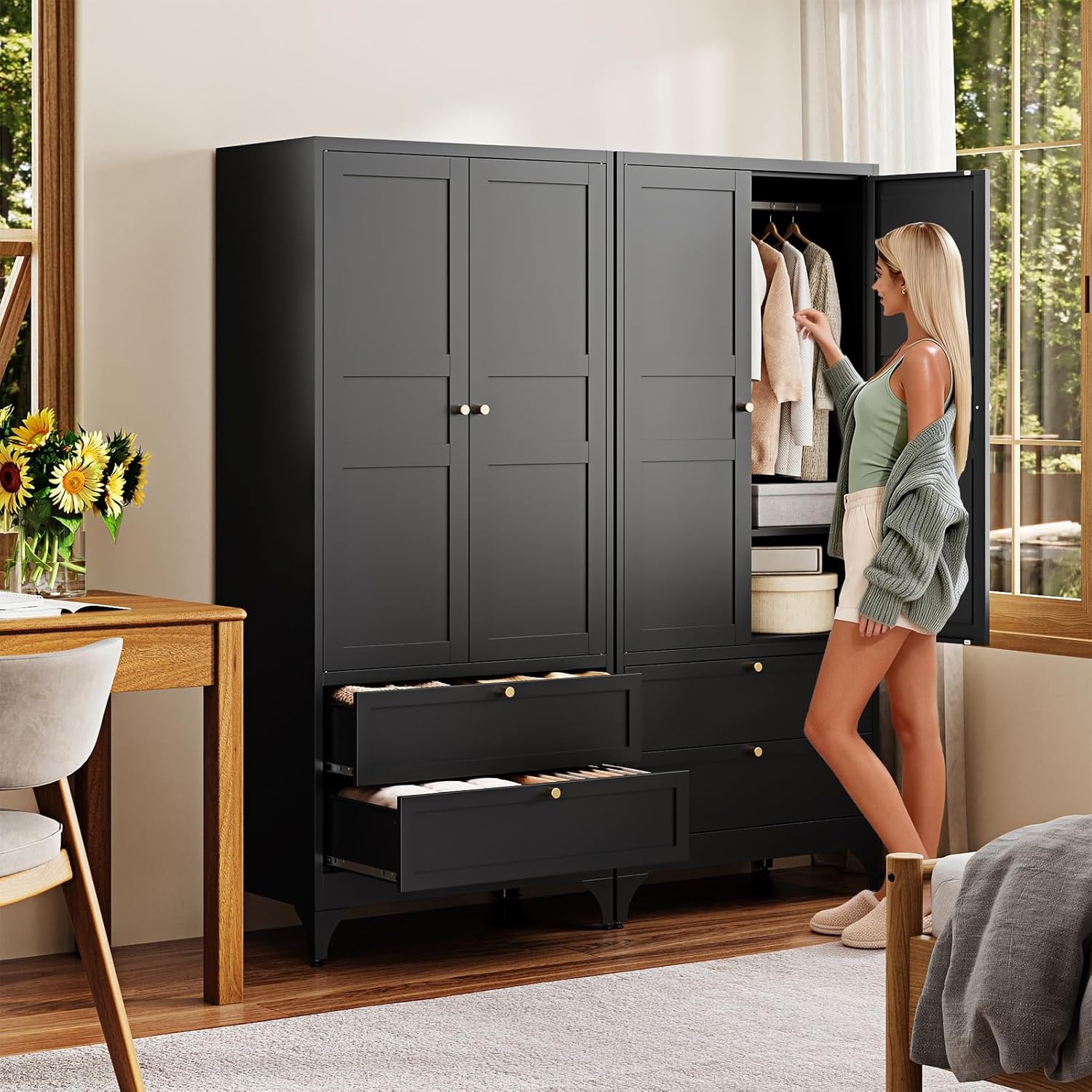 image:imageLetaya Metal Storage Cabinets Locker with Lock Door 72 Clothing Coat Steel Storage Freestanding Wardrobe for Office Home School EmployeeGymFire Department BlackBlack