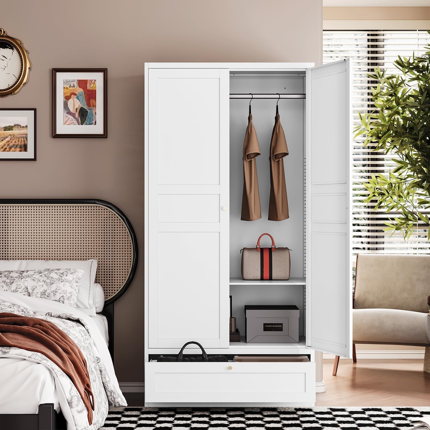image:imageLetaya Metal Storage Cabinets Locker with Lock Door 72 Clothing Coat Steel Storage Freestanding Wardrobe for Office Home School EmployeeGymFire Department BlackWhite